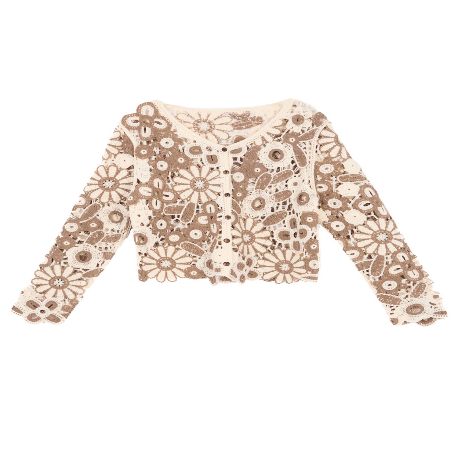 Saachi Women's Flower Lace Crochet Brown Jacket In Brown