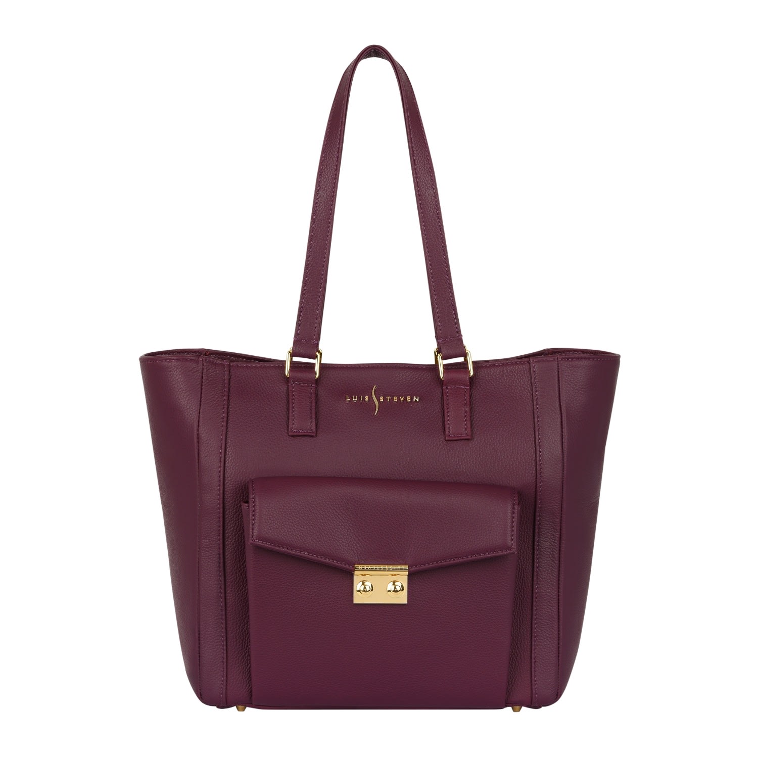 Luis Steven Women's Red / Purple Classic Tote With Pocket- Burgundy Pebble In Multi