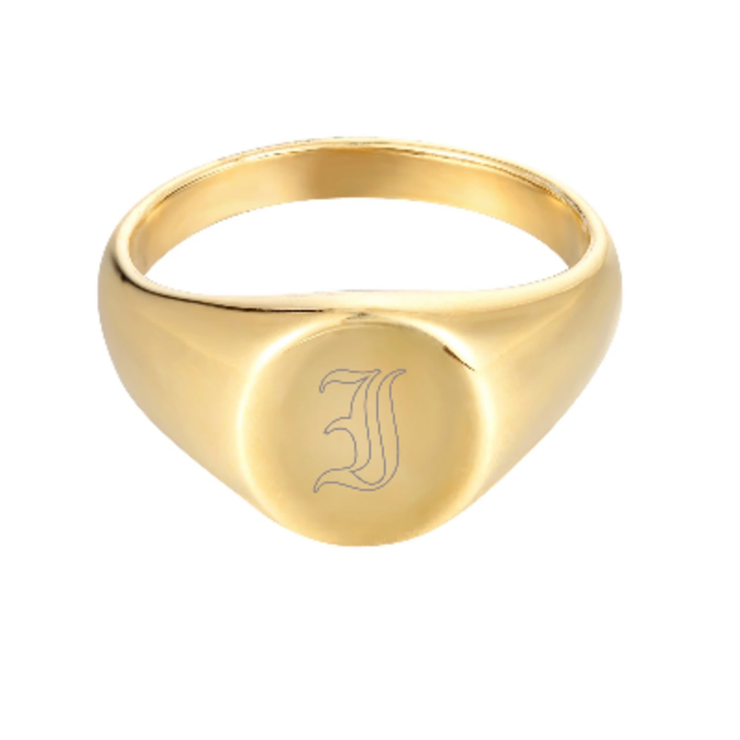 Women’s 22Ct Gold Vermeil Old English Engraved Initial Rounded Signet Ring - Letter I Seol + Gold