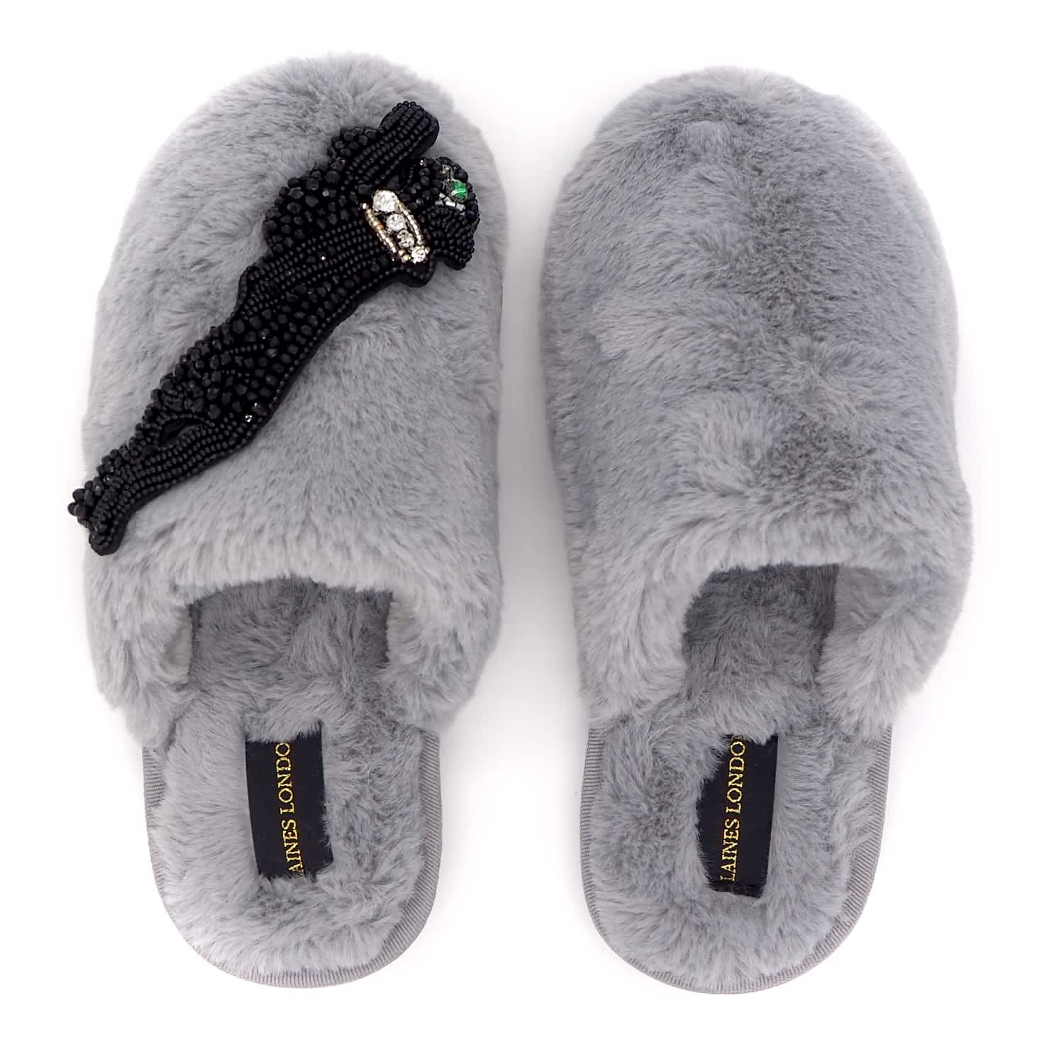 grey fluffy slippers