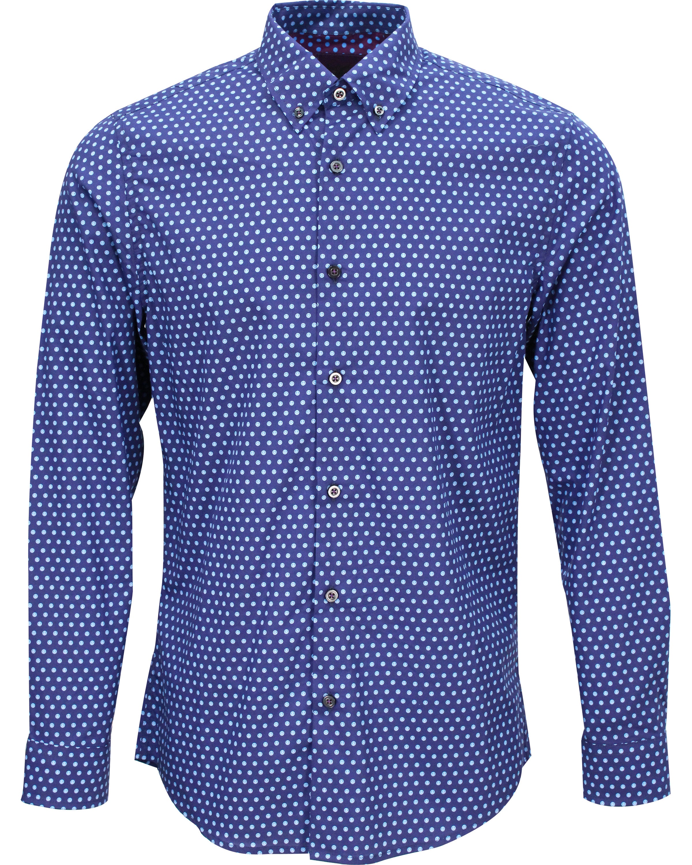 Lords Of Harlech Men's Blue Mitchell Peace Polkadot Shirt - Sapphire In Blue