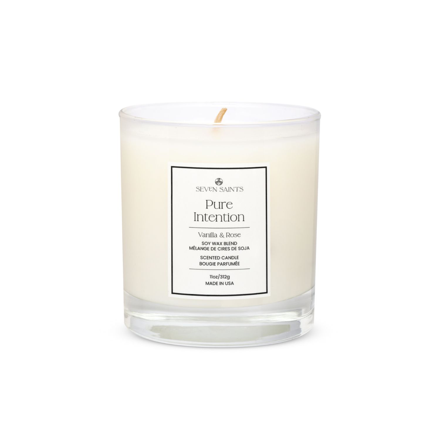Seven Saints White Pure Intention Vanilla And Rose Soy Blend Wax Candle, For Manifestation, Relaxation, Non-toxic In White