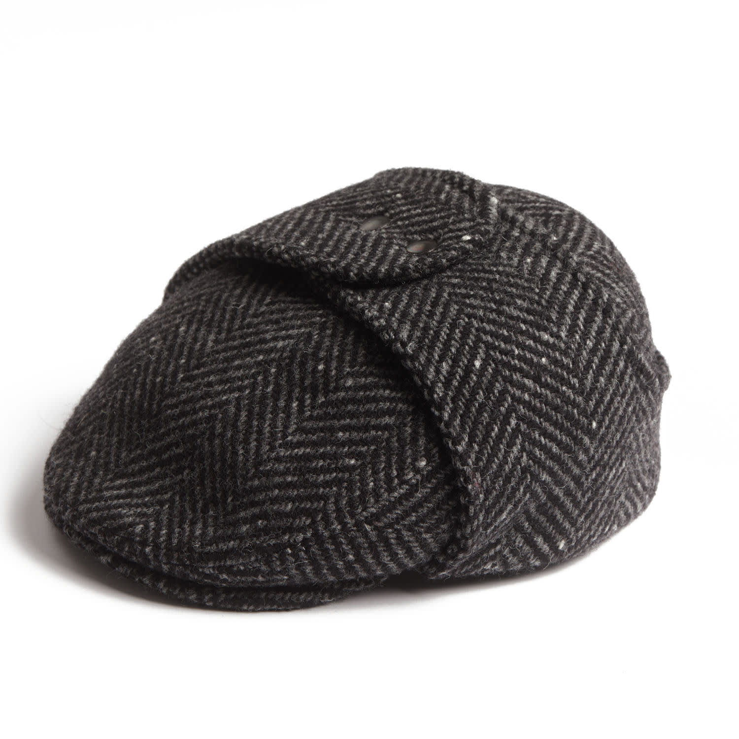 Dasmarca Hats Men's Black / Grey Logan Charcoal Tweed Wool Checks Italian Cap With Earflaps Trapper In Gray