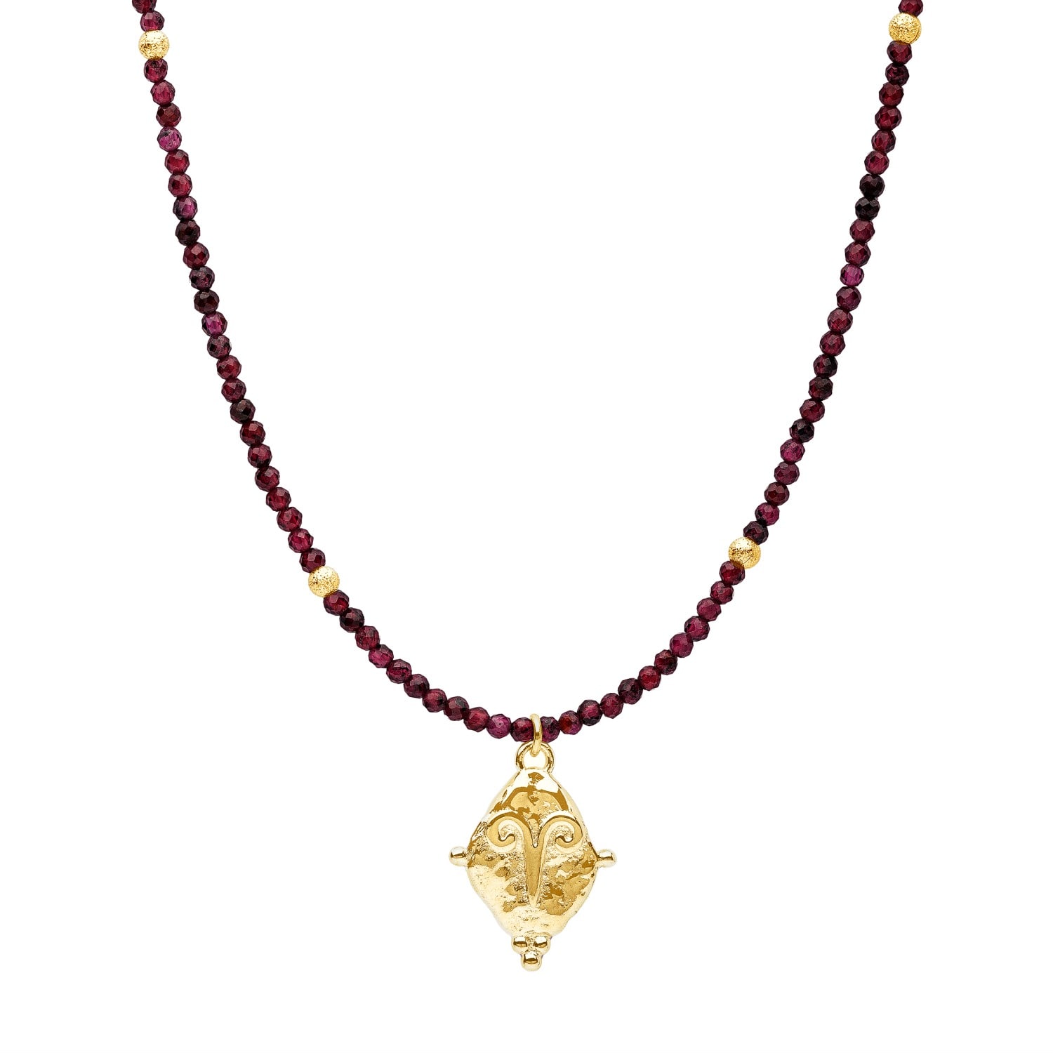 Seven Saints Women's Gold / Red Aries Gemstone Choker Necklace, Red Garnet, Gold Plated In Blue
