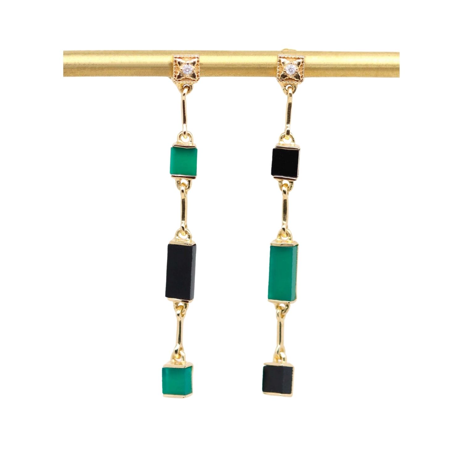 Women’s Gold / Green / Black Louisette Black Onyx & Green Onyx Earrings Lambertine Sas