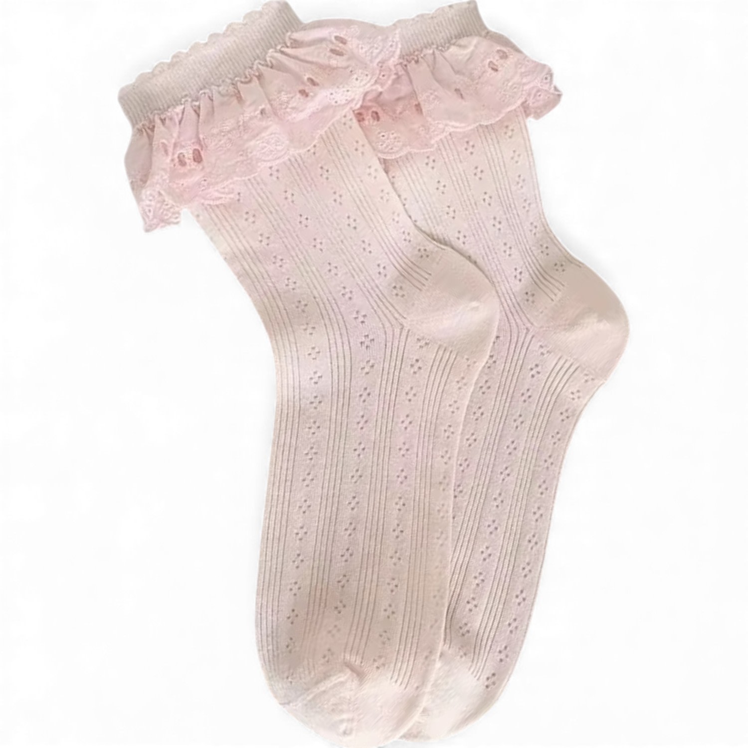 High Heel Jungle By Kathryn Eisman Women's Bobby Lace Frill Trim Cotton Bobby Socks Pink