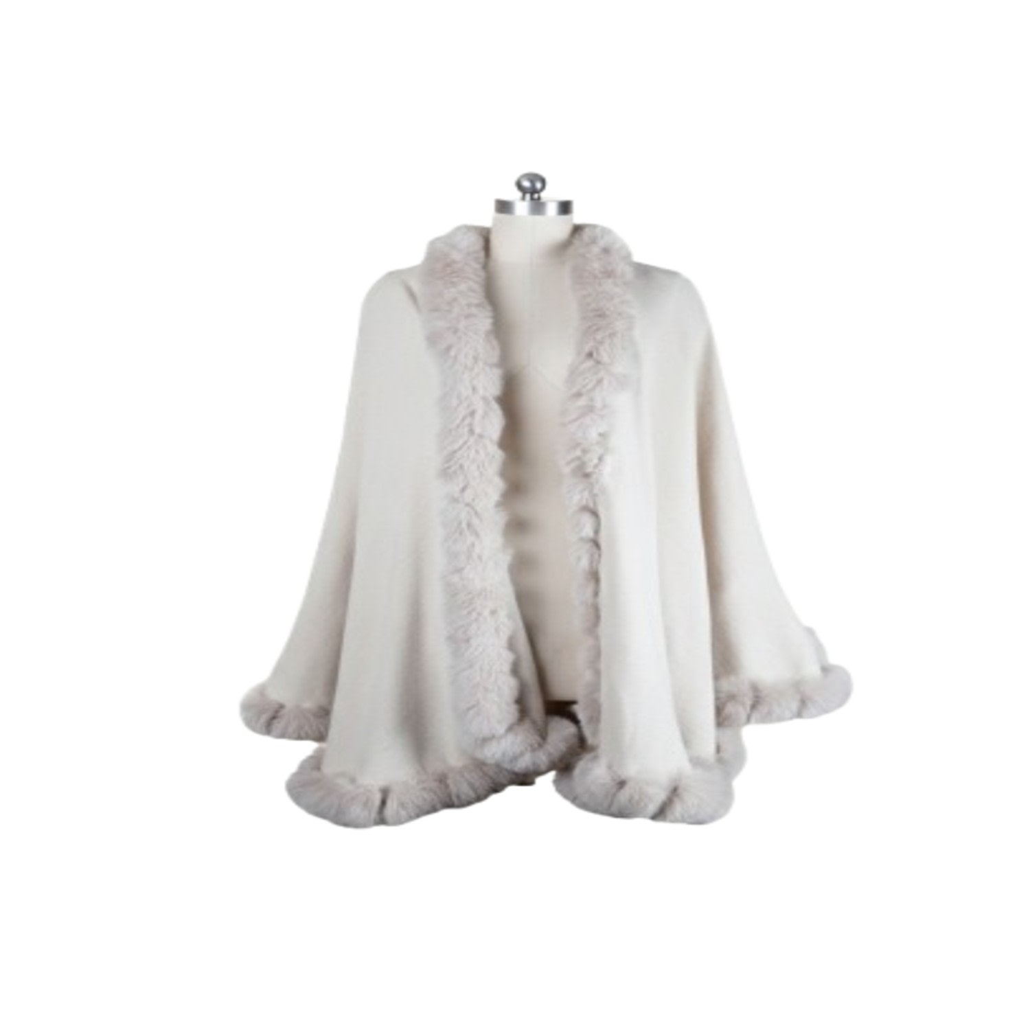 Saachi Women's White Faux Fur Cape Ivory Kimono