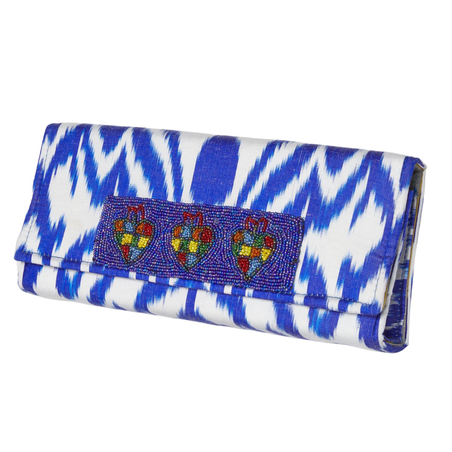 Women’s Du Monde Collection - Wheaton Erzulie Silk Ikat Clutch- Blue, White Larkin Lane