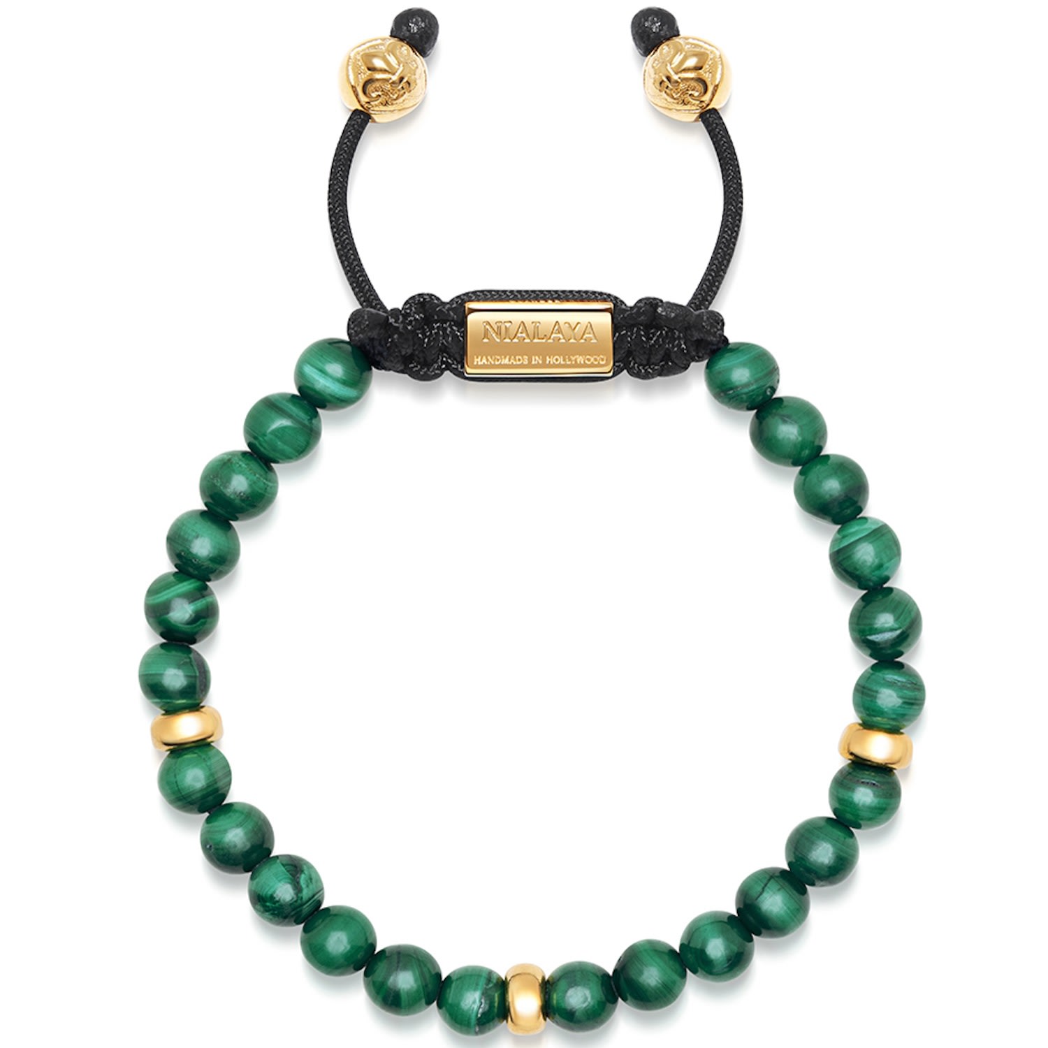 Nialaya Gold / Green / Black Men's Beaded Bracelet With Malachite And Gold