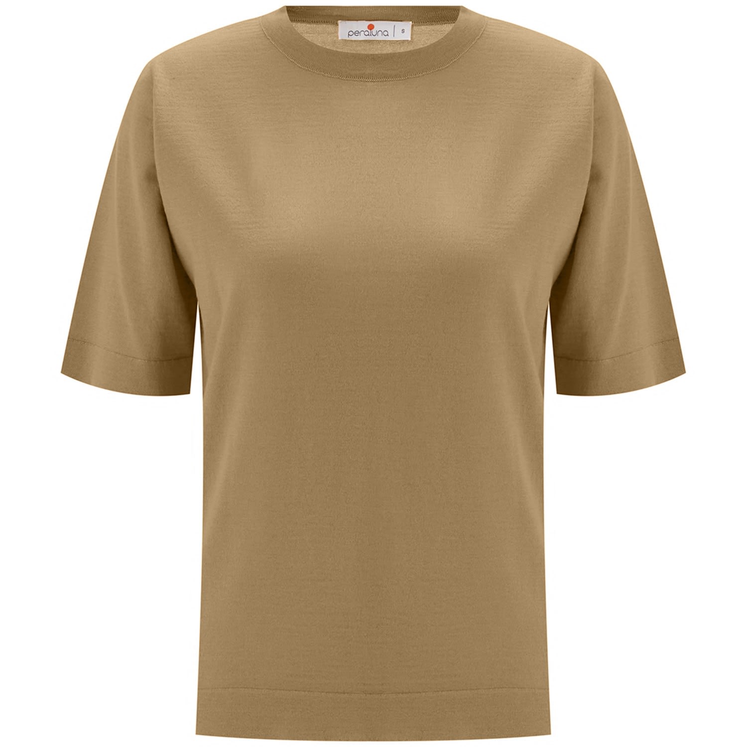 Peraluna Women's Brown Trine O-neck Fine Knit Merino Wool T-shirt - Camel Melange In Brown