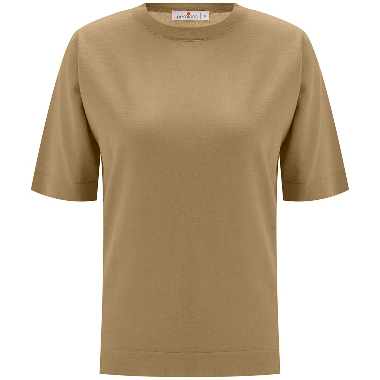 Women’s Brown Trine O-Neck Fine Knit Merino Wool T-Shirt - Camel Melange Large Peraluna