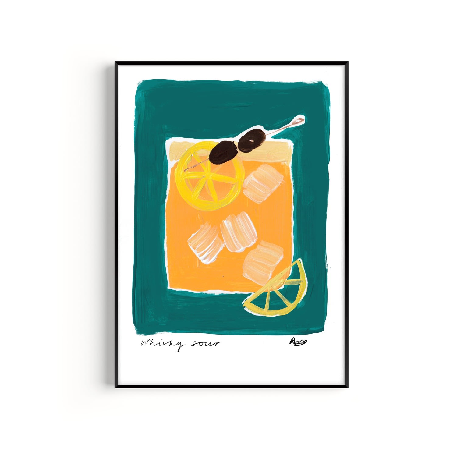 Natalie Cass Art Blue Whisky Sour Hand Painted Art Print - A2 In Blue
