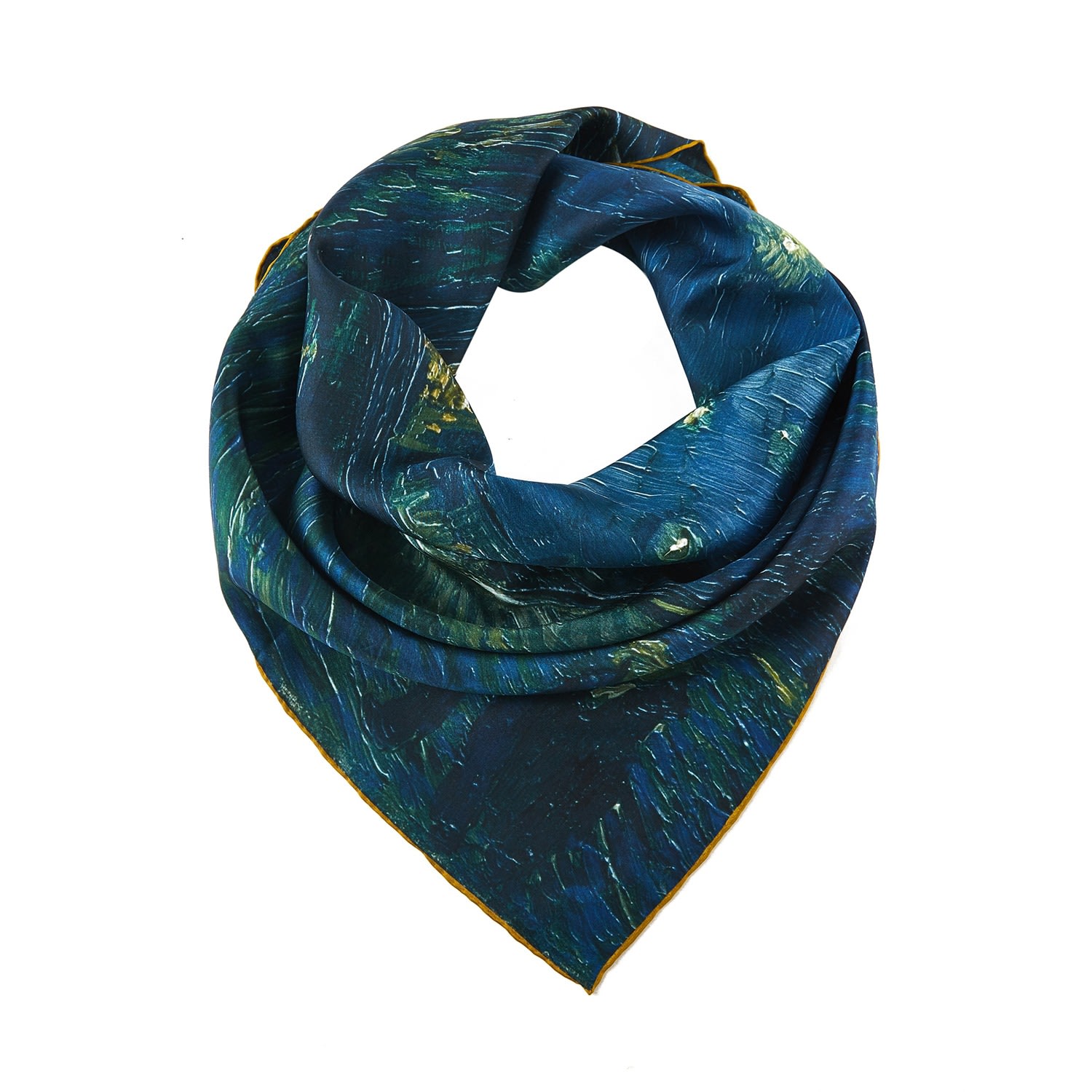 Soft Strokes Silk Women's Blue Pure Silk Scarf Oil Painting Starry Night Over The Rhone By Vincent Van Gogh In Blue