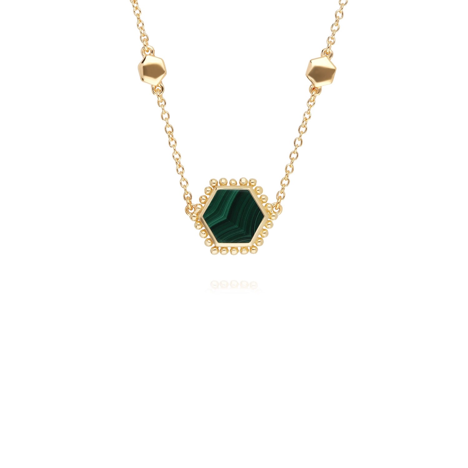 Women’s Green Malachite Flat Slice Hex Necklace In Gold Sterling Silver Gemondo