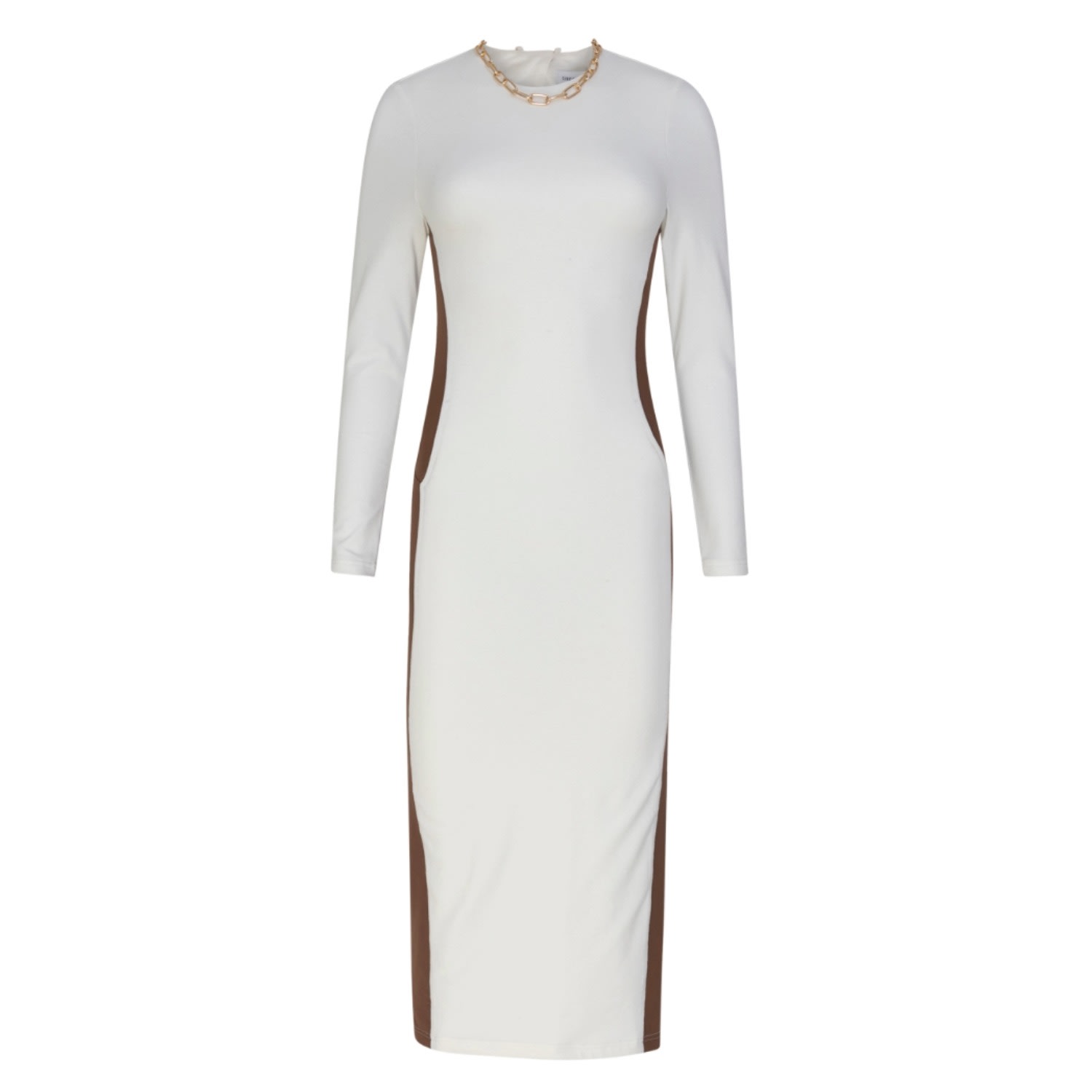Circular Path Women's White / Brown Maxi Long Sleeve Side Action Dress - White In White
