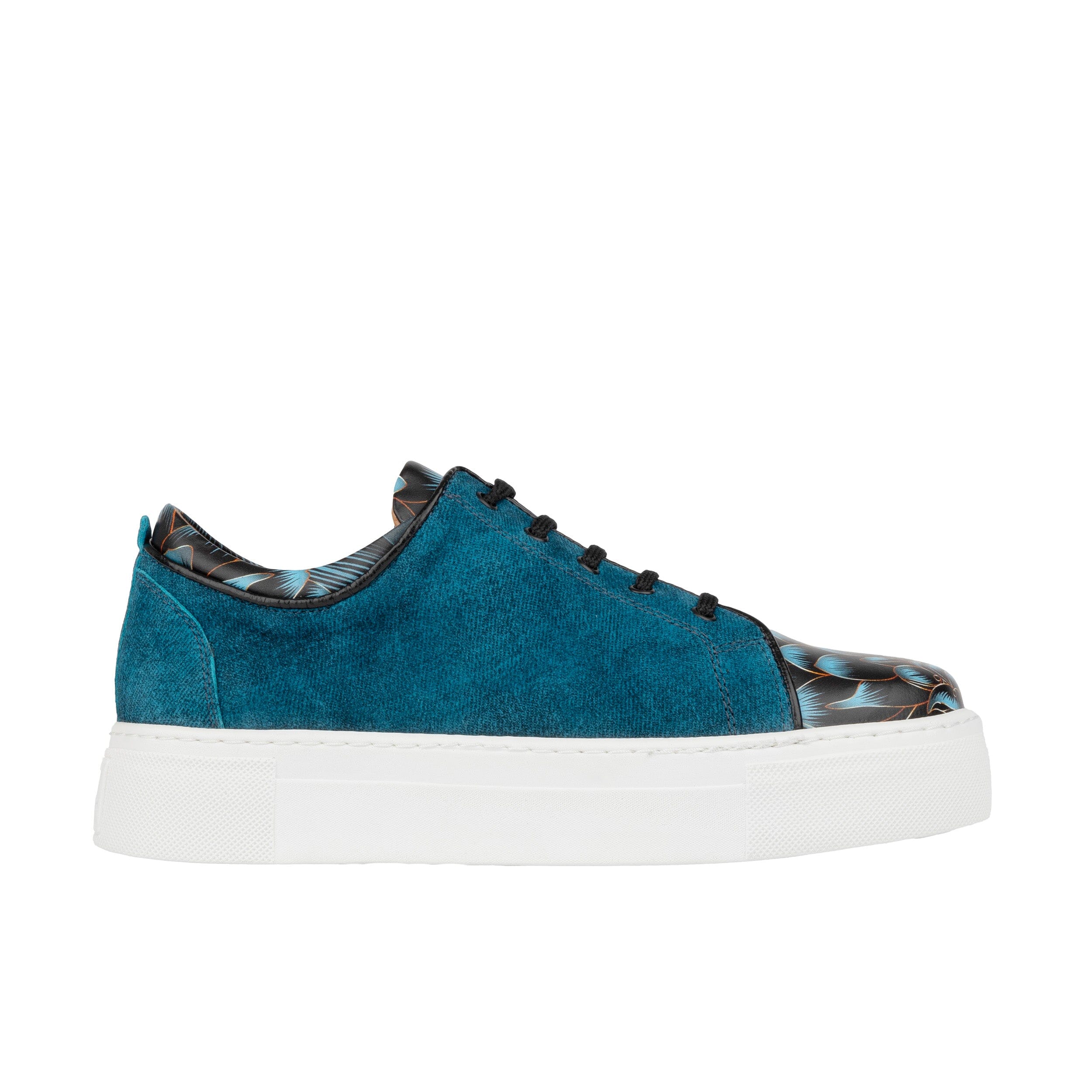 Embassy London Usa Camila - Blue & Blue Flowers - Womens Designer Sneakers In Blue