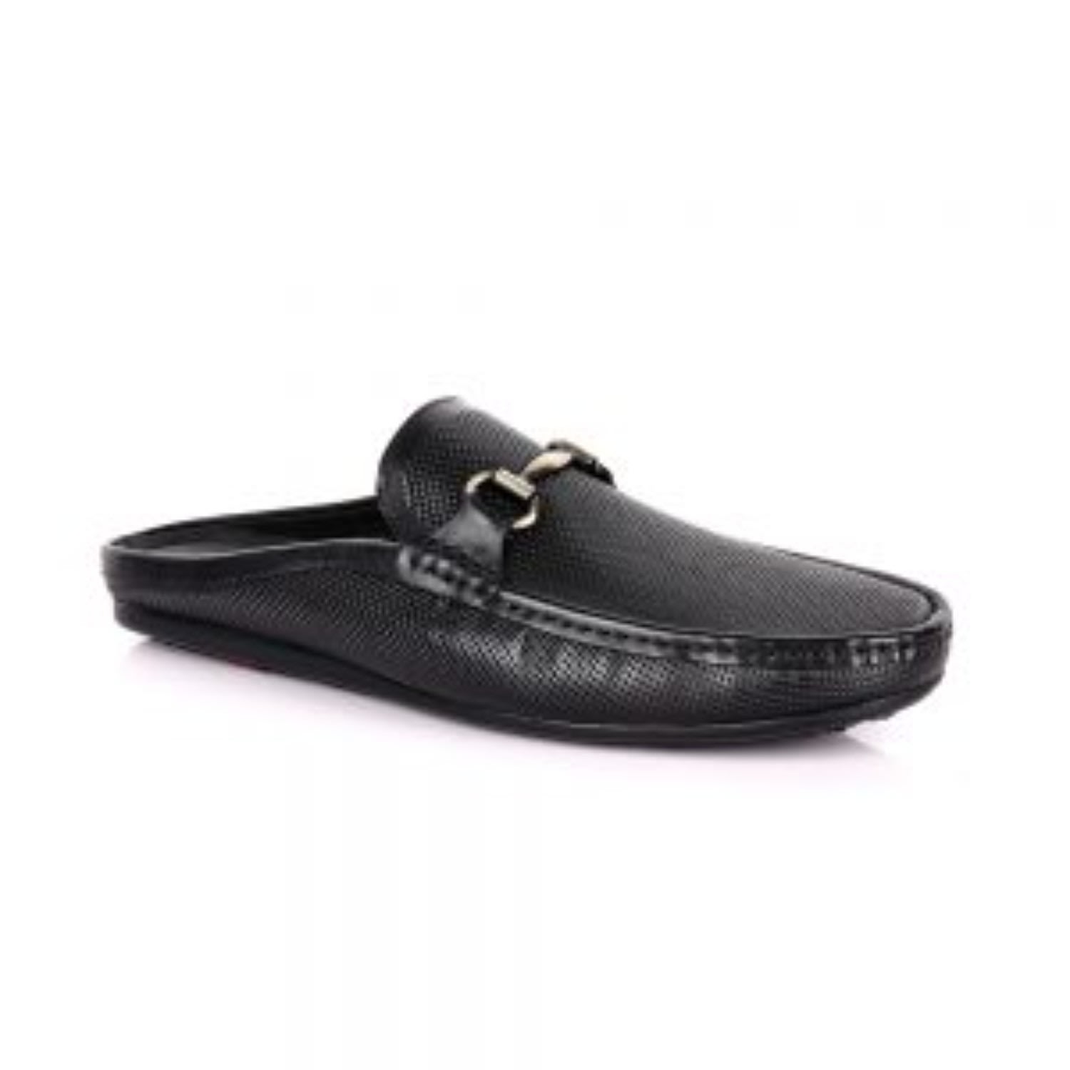 David Wej Men's Soft Leather Slip On Loafers With Buckle – Black In Black