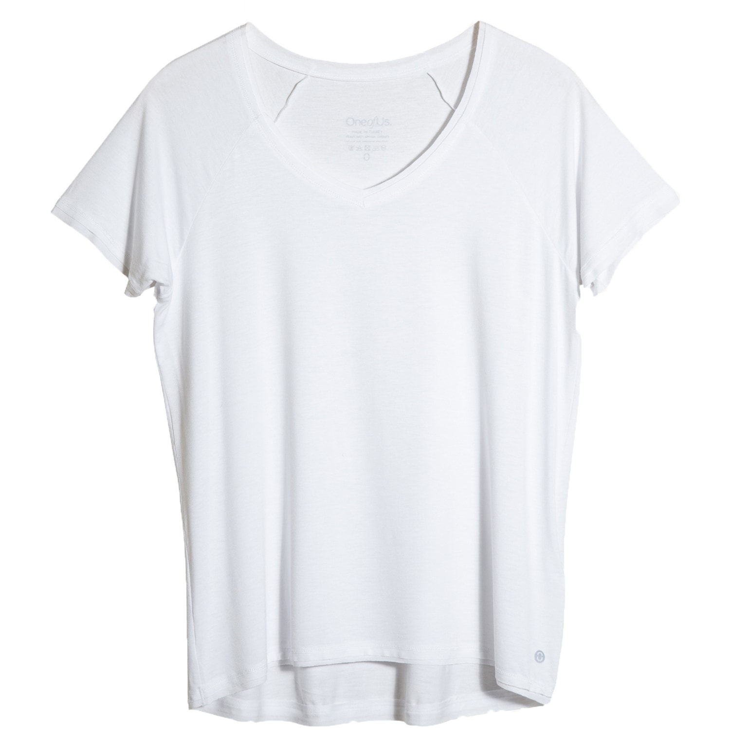 One Of Us Women's White Dennis Helps Maya V Neck Raw Edge T-shirt - Ivory In White