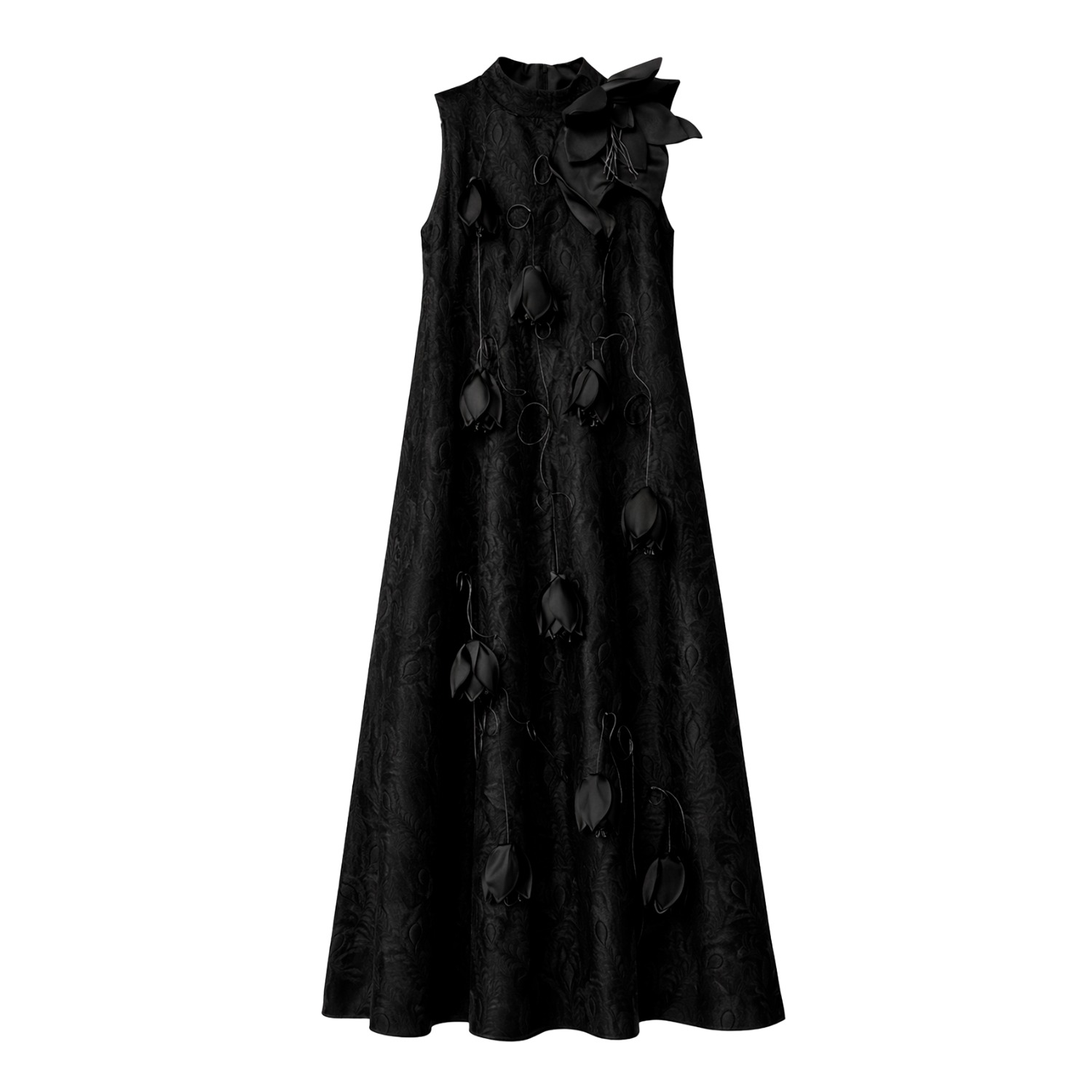 Women's Black A-Line Flower Maxi Dress - Couture Gown | Extra Small | Julia Allert