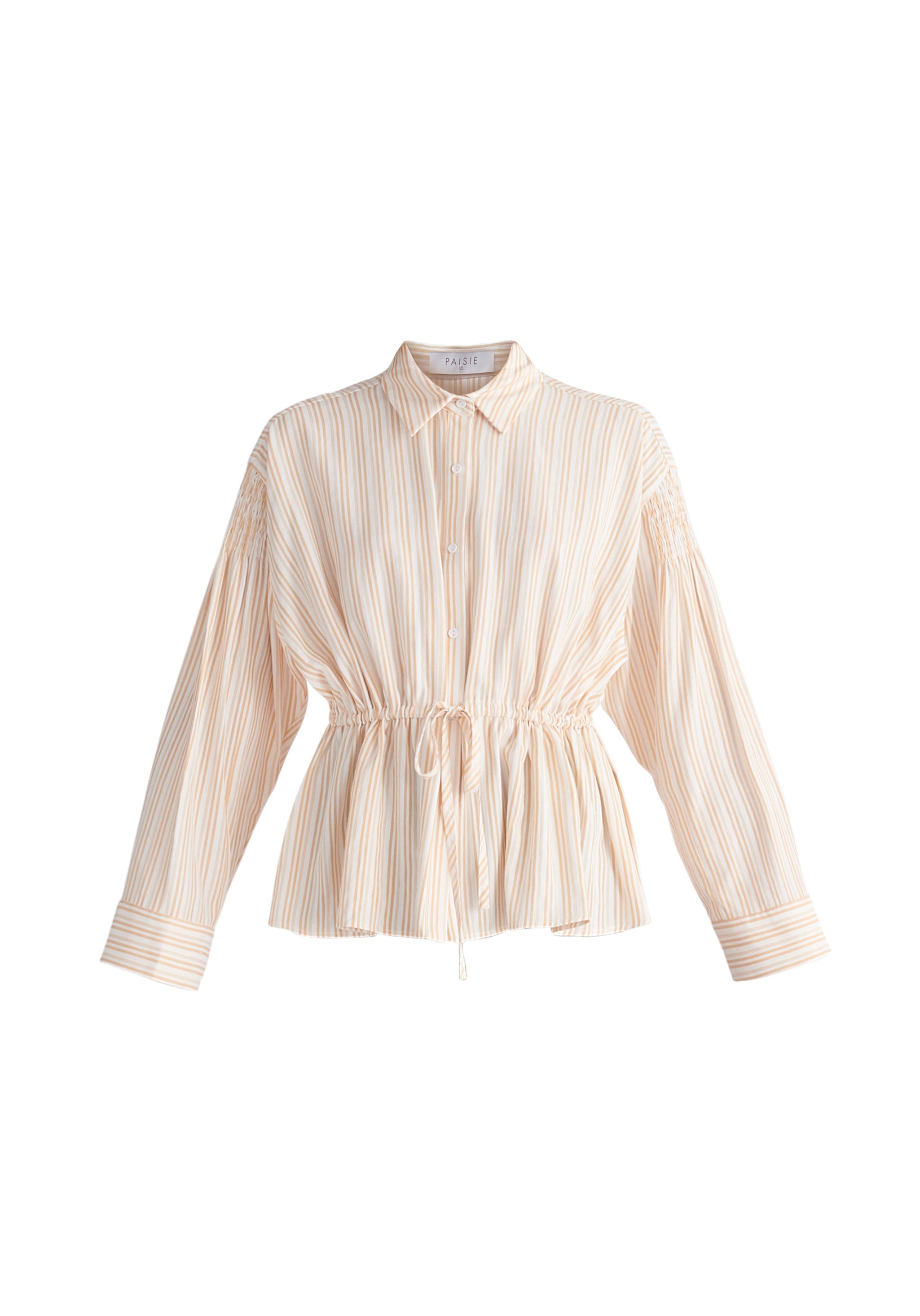 Women’s Neutrals Striped Ruched Shirt In Sand & White Xxs Paisie