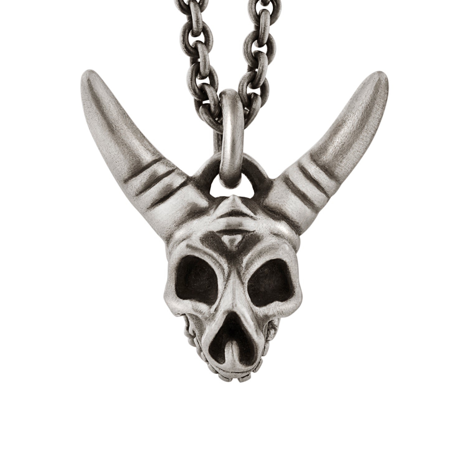 Men’s Horned Skull Pendant With Hinged Jaw In Silver Snake Bones