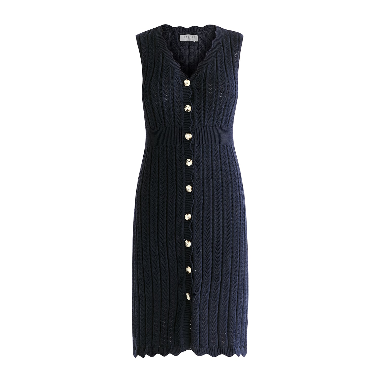 Paisie Women's Blue Pointelle Knitted Dress In Navy In Blue