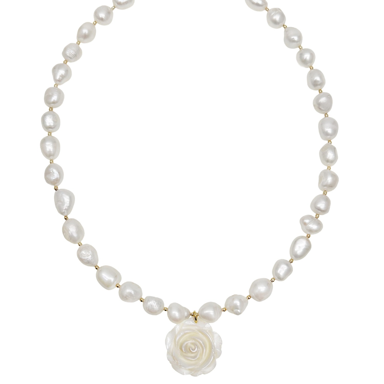 Farra Women's White Freshwater Pearls With Rose Pendant Choker Necklace