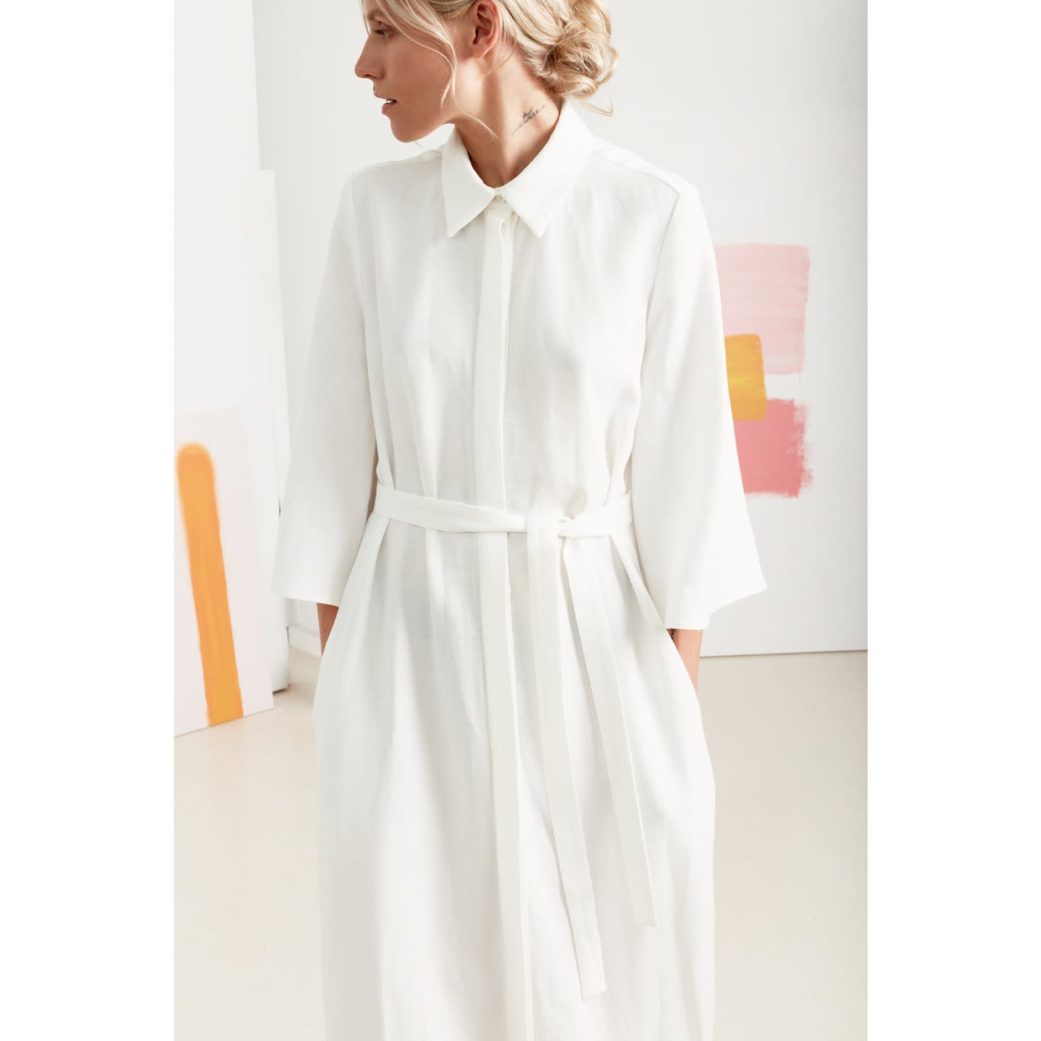 white linen maxi shirt dress