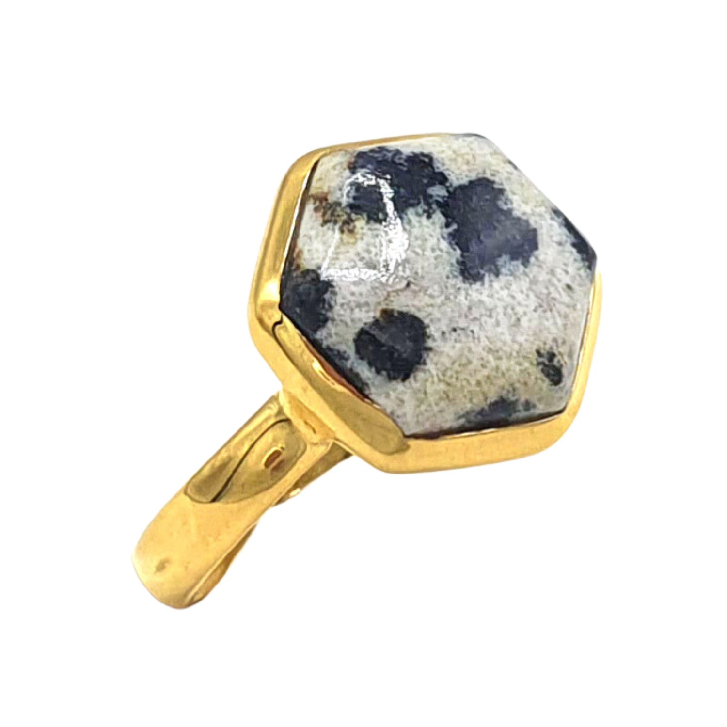 Women’s Gold / Black / White Gold Vermeil Dalmatian Jasper Gemstone Ring Harfi