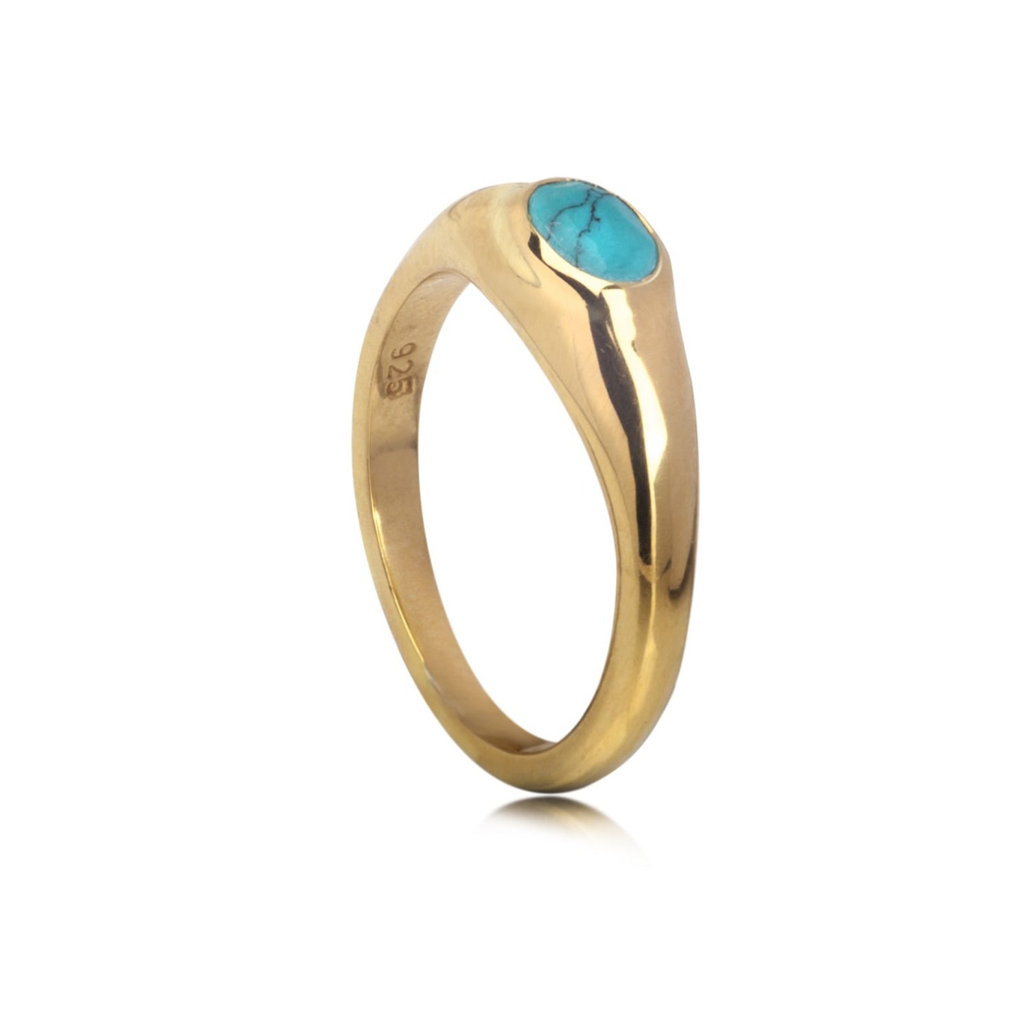 The Jewellery Store London Women's Gold / Blue Oval Turquoise Signet Ring In Gold Vermeil
