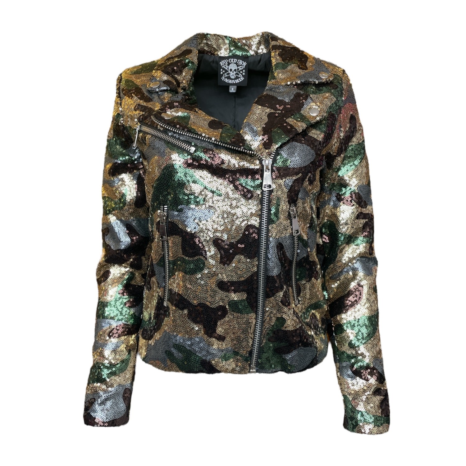 Any Old Iron Women's Gold / Green / Black  Camo Moto Jacket In Multi