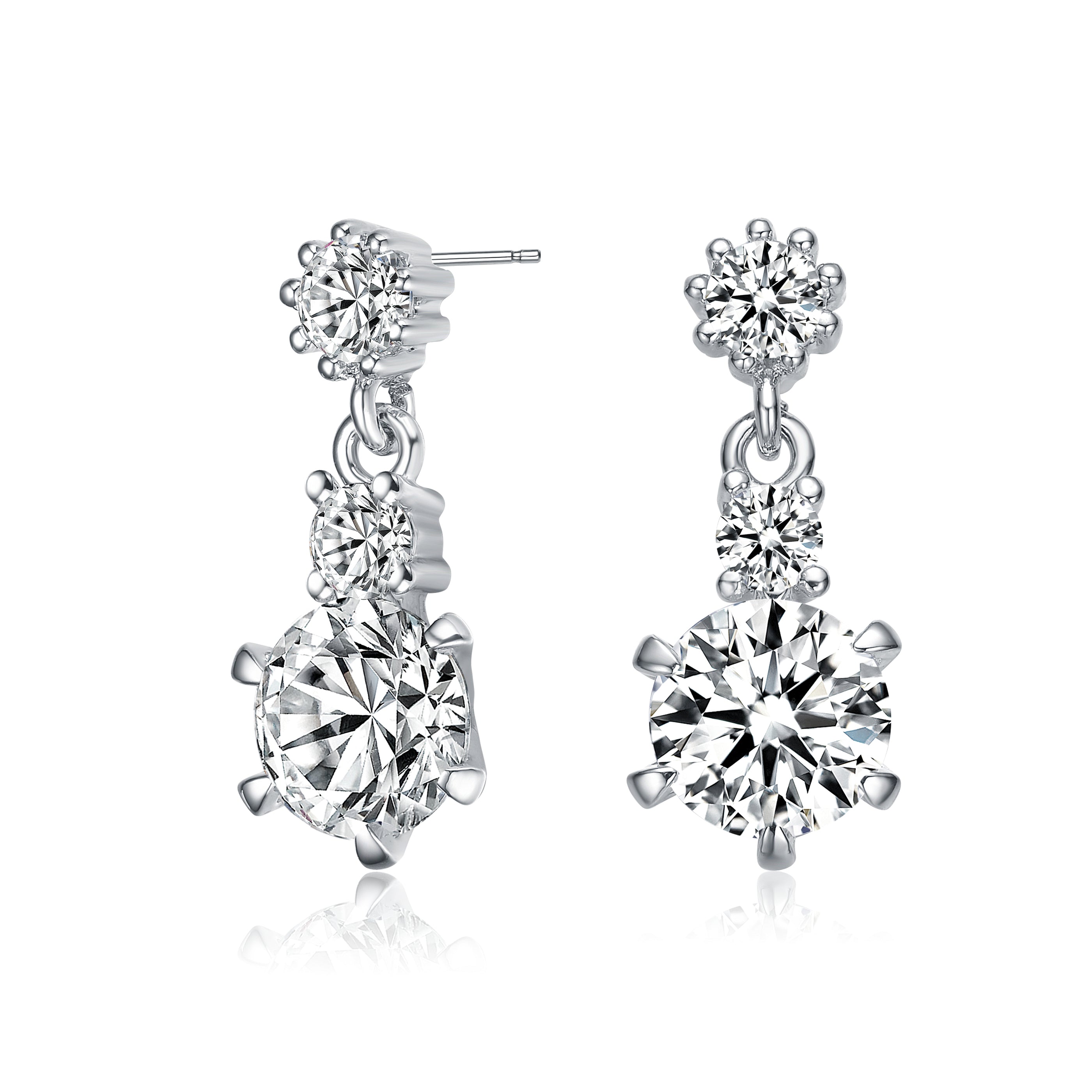 Genevive Jewelry Women's White / Silver Sterling Silver With Rhodium Plated Clear Round Cubic Zirconia Three-stone Dr In Multi