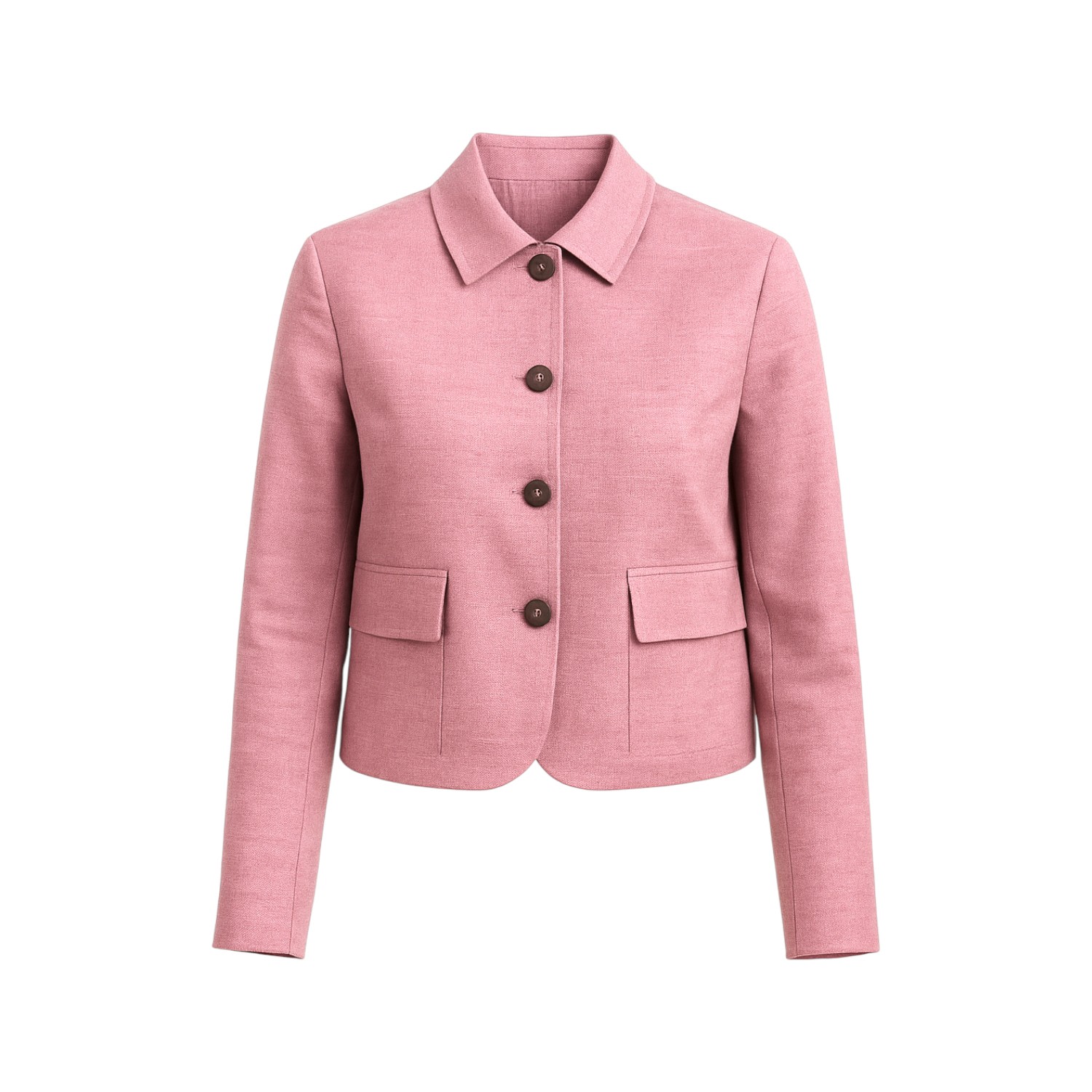 Stovaria Women's Pink Handwoven Merino Wool Cropped Jacket - Rose Petal Dyed - Wool Overshirt