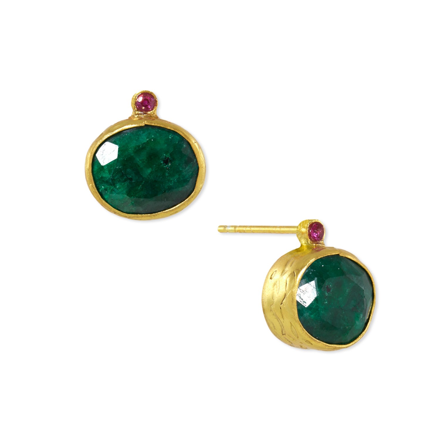 Ottoman Hands Women's Green Lucia Emerald And Pink Crystals Stud Earrings