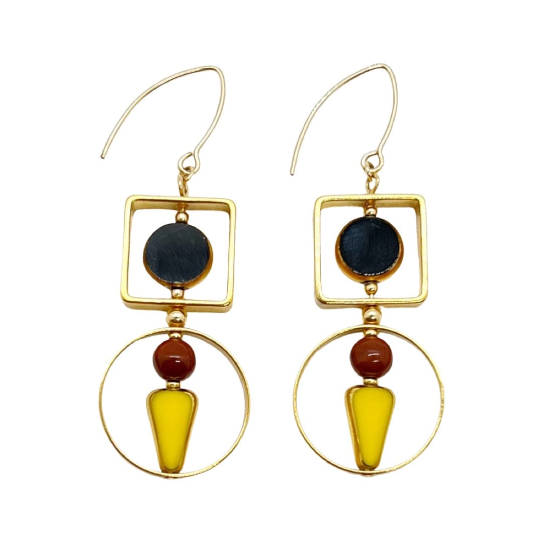 Women’s Brown / Black / Yellow Black & Yellow Art Deco Earrings Aracheli Studio