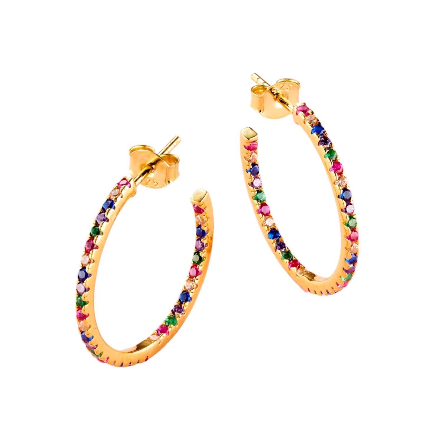 Posh Totty Designs Women's Yellow Gold Plated Rainbow Cz Birthstone Hoop Earrings
