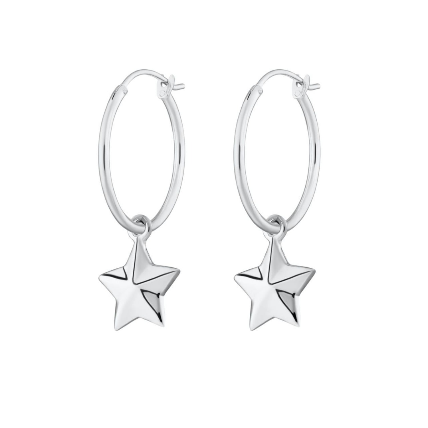 Lily Charmed Women's Sterling Silver Faceted Star Charm Hoop Earrings In Gray
