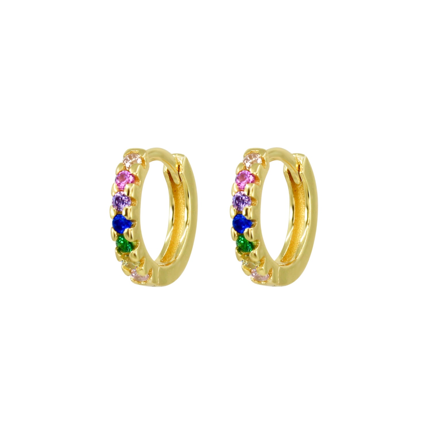 Women’s Mini Rainbow PavÃ© Gold Huggie Hoop Earrings Lucky Eleven
