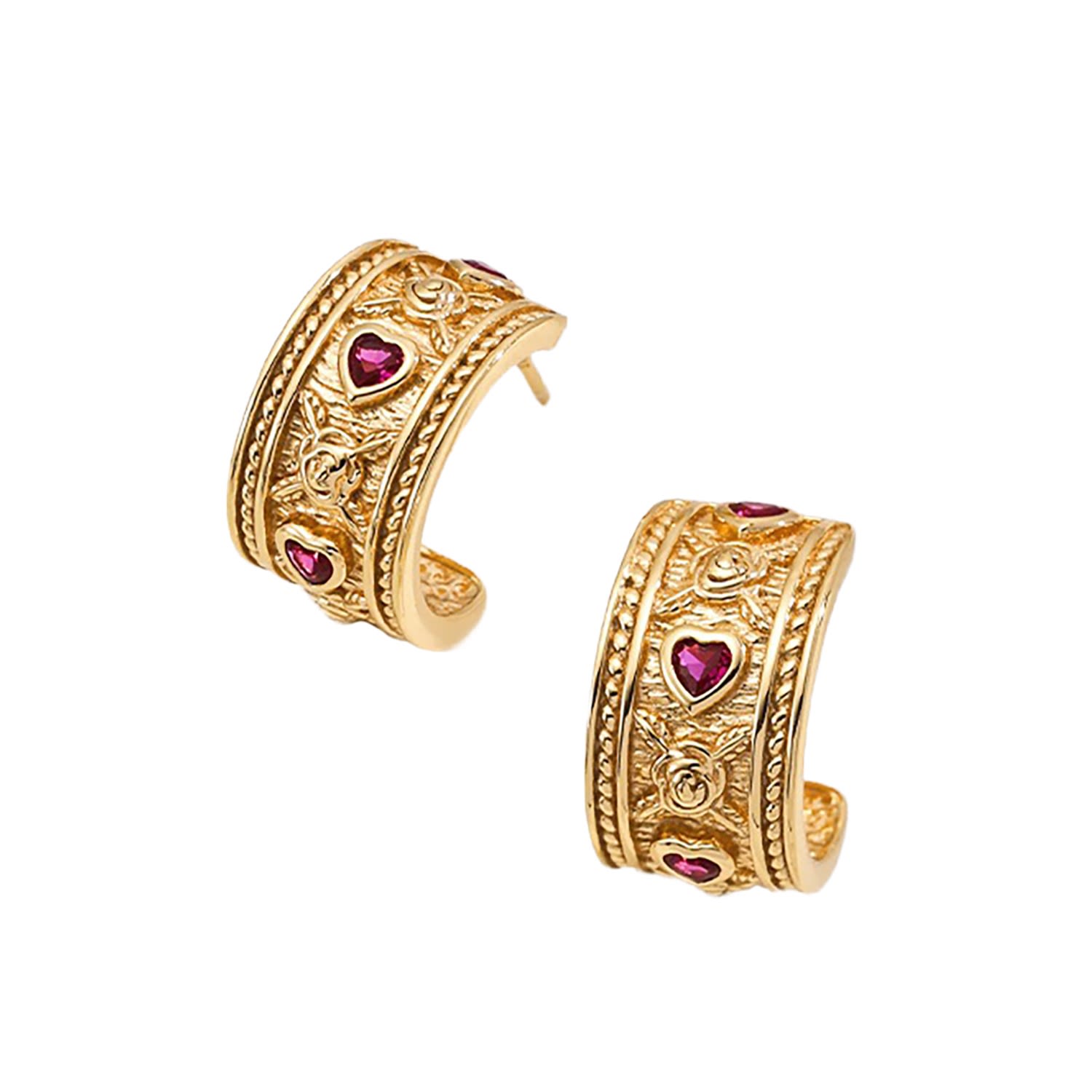 Ms. Donna Women's Vintage Style Gold With Red Stone  Stud Earrings
