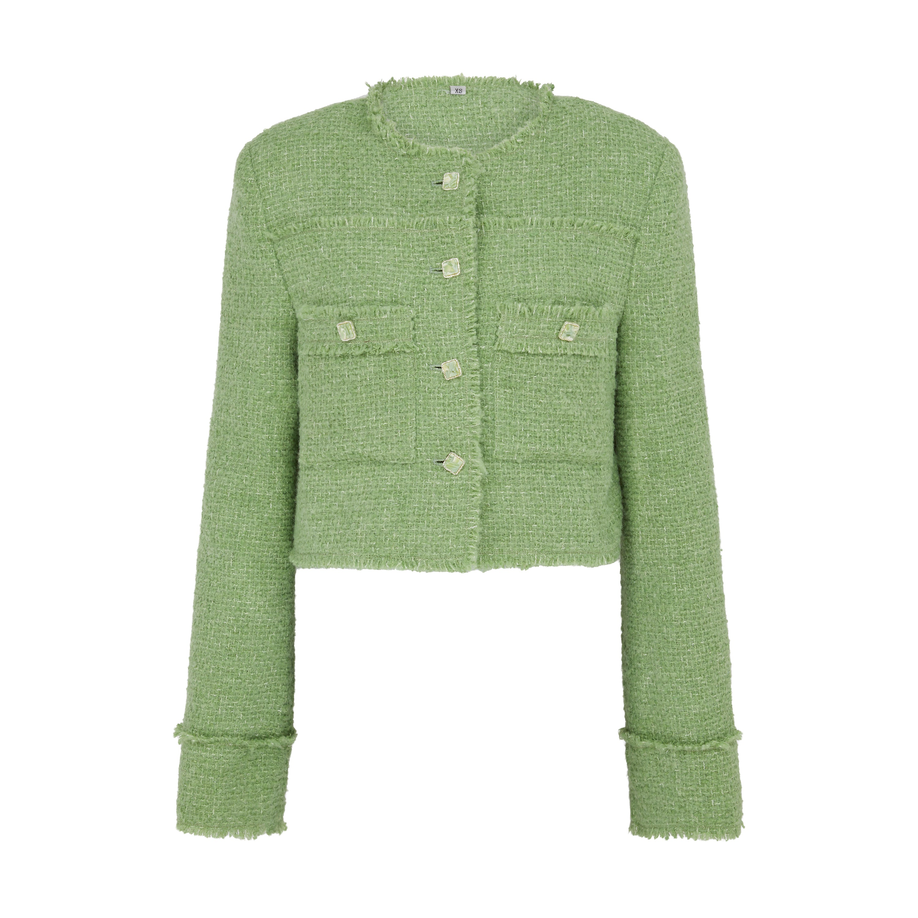 Metallic Thread Bouclé Tweed Jacket In Pistachio Green