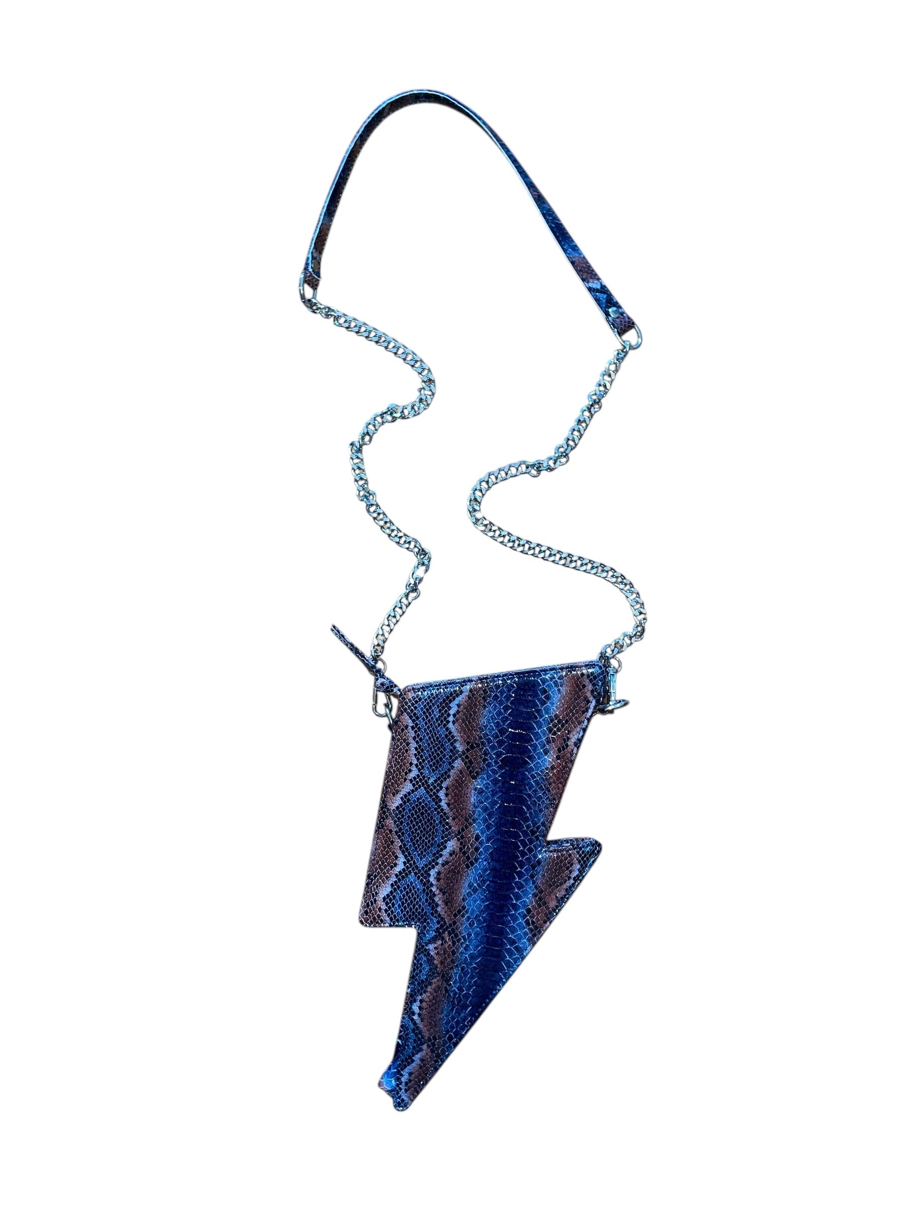 Any Old Iron Women's Orange / Blue Blue Snake Leather Lightning Bag
