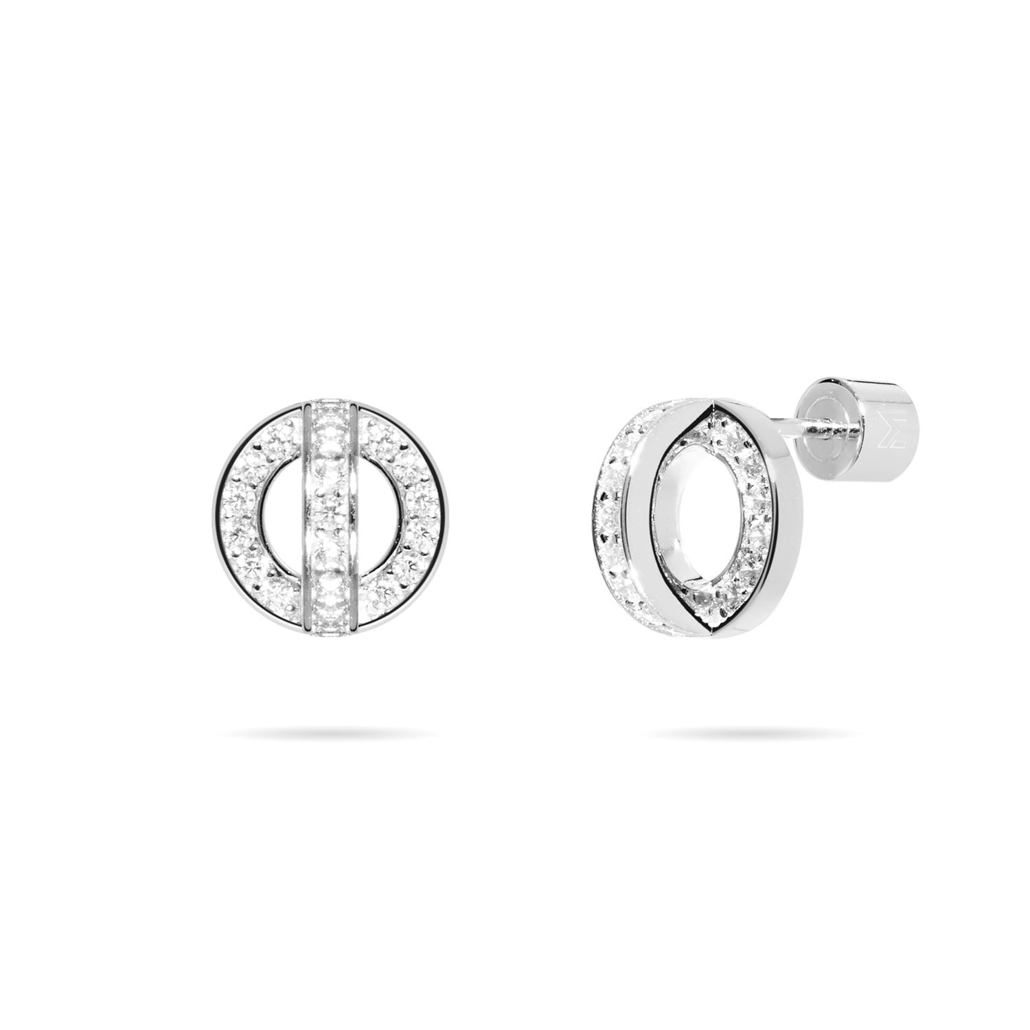 Women’s Circle And Arc Pave Cz Stud Earrings - Silver Meulien