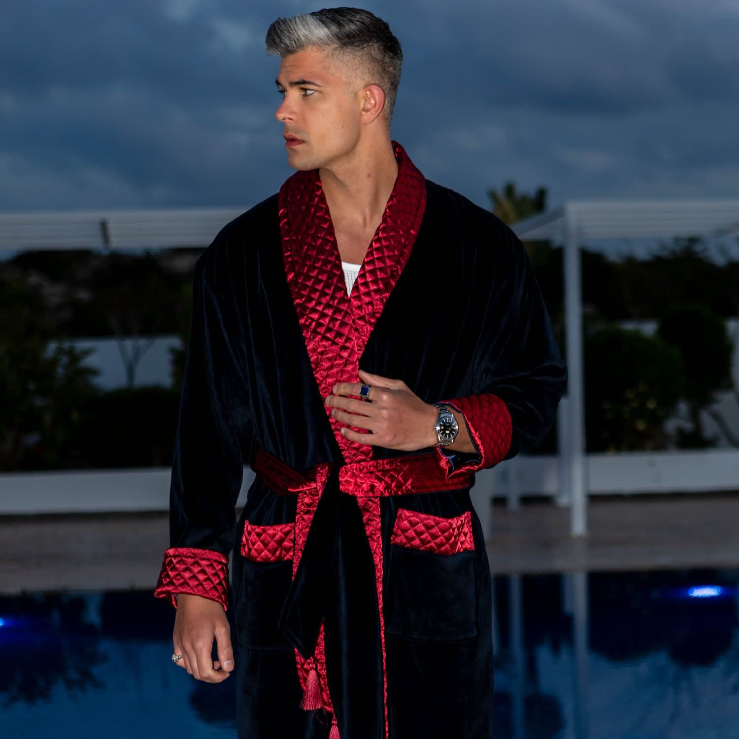 Men's Burgundy Velvet Dressing Gown Red Blue Smoking Jacket | Baturina  Homewear