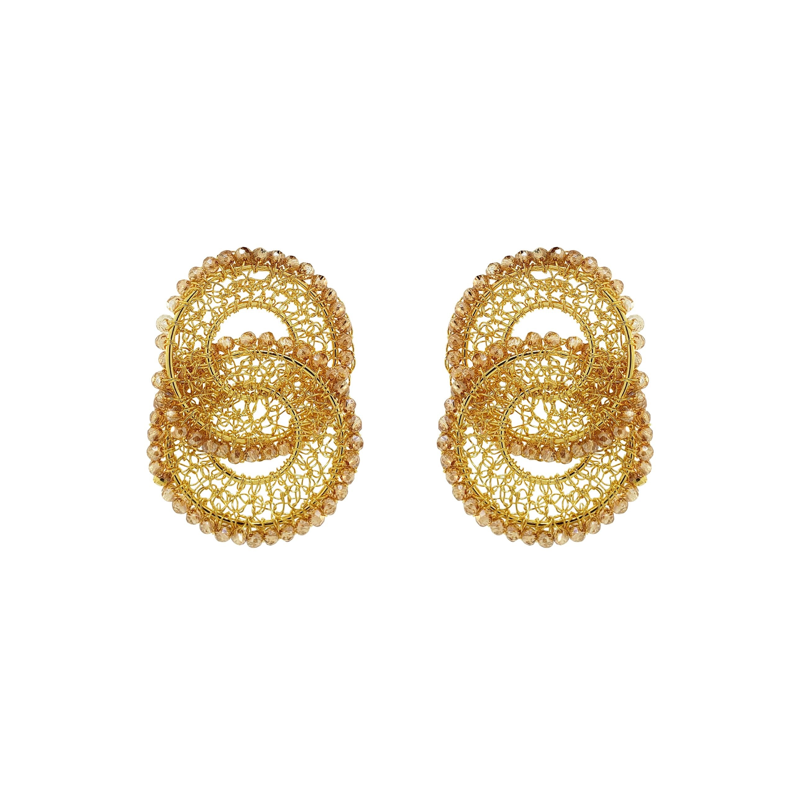 Lavish By Tricia Milaneze Women's Neutrals / Gold Amber & Gold Minerva Duo Handmade Crochet Earrings