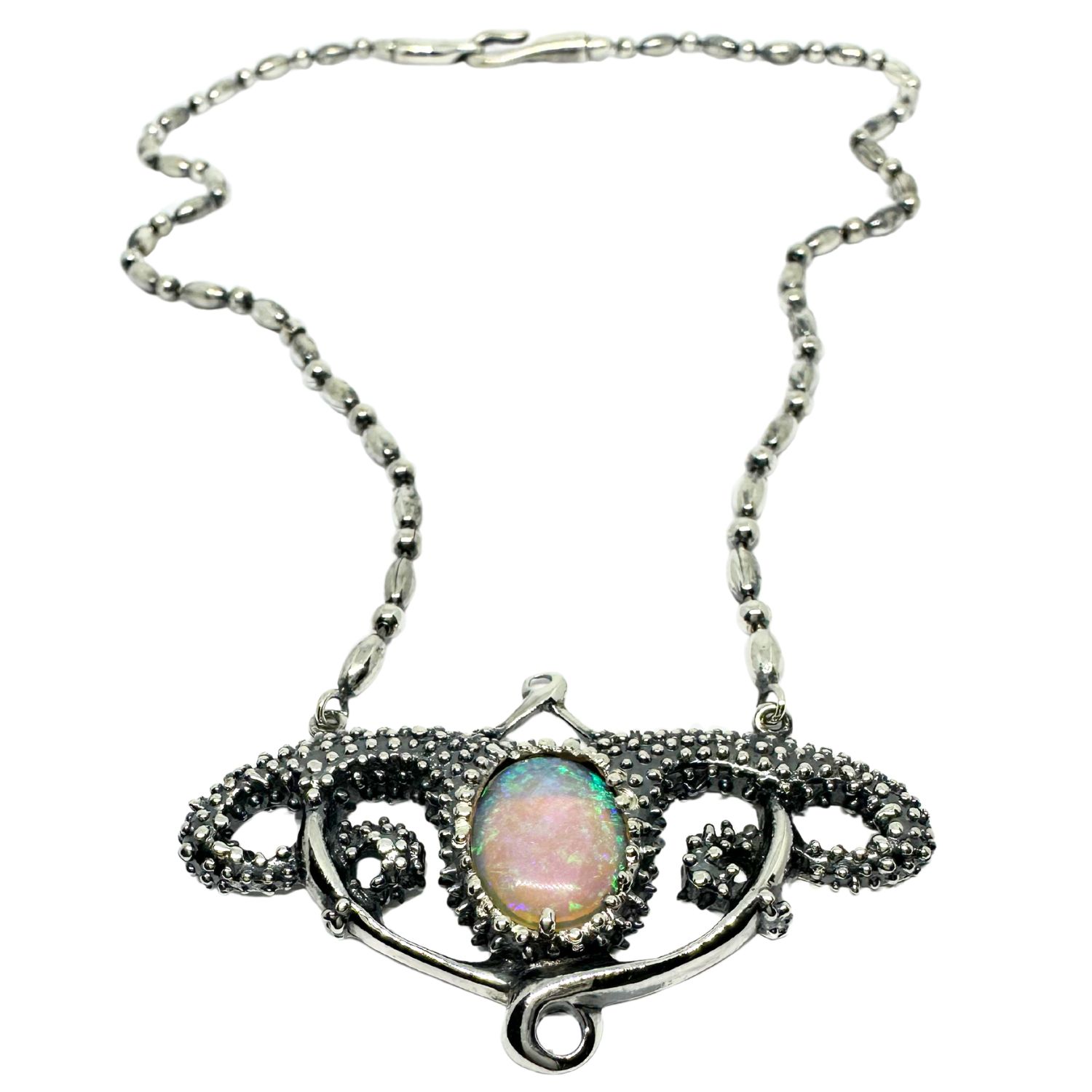 Tg-jewellery By Tamara Gervasio Women's Silver / Black Sea Urchin Necklace With Fire Opal Cabochon In Sterling Silver