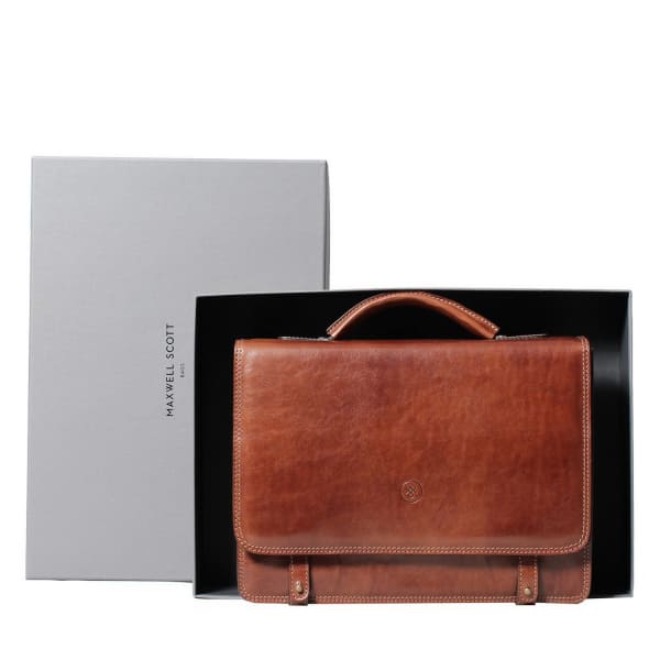 MAXWELL SCOTT BAGS Luxury Italian Leather Men's Business Satchel Briefcase Battista Dark Chocolate Brown
