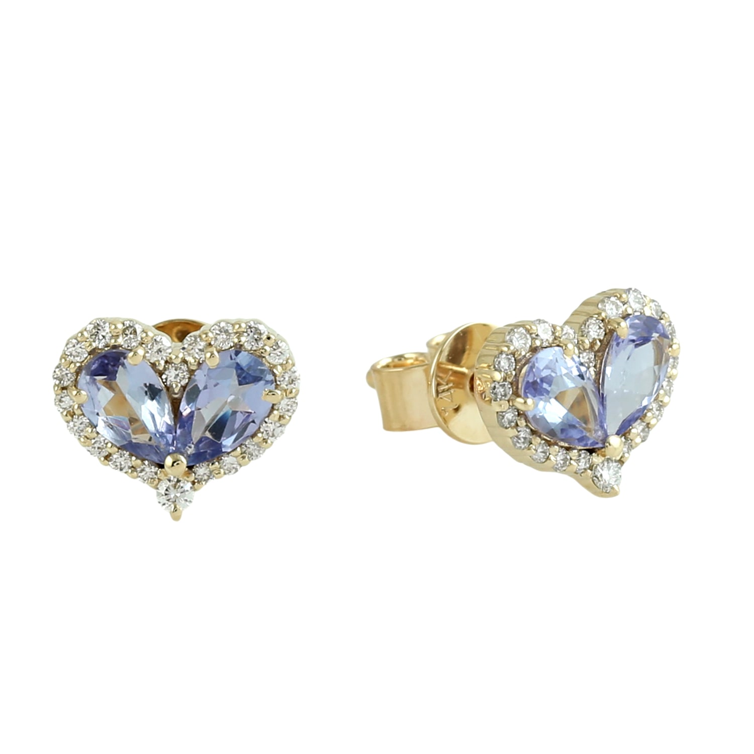 Artisan Women's Gold / Blue / White Natural Tanzanite & Diamond Heart Stud Earrings In Yellow Gold