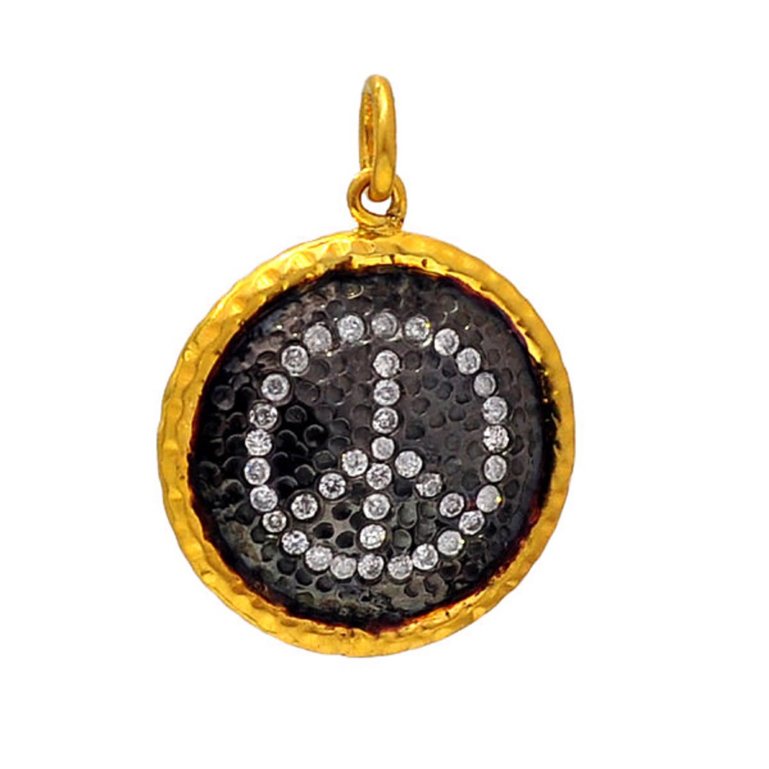 Women’s Silver / Gold / White 14K Yellow Gold & 925 Silver In Pave Diamond Peace Sign Charm Pendant Artisan