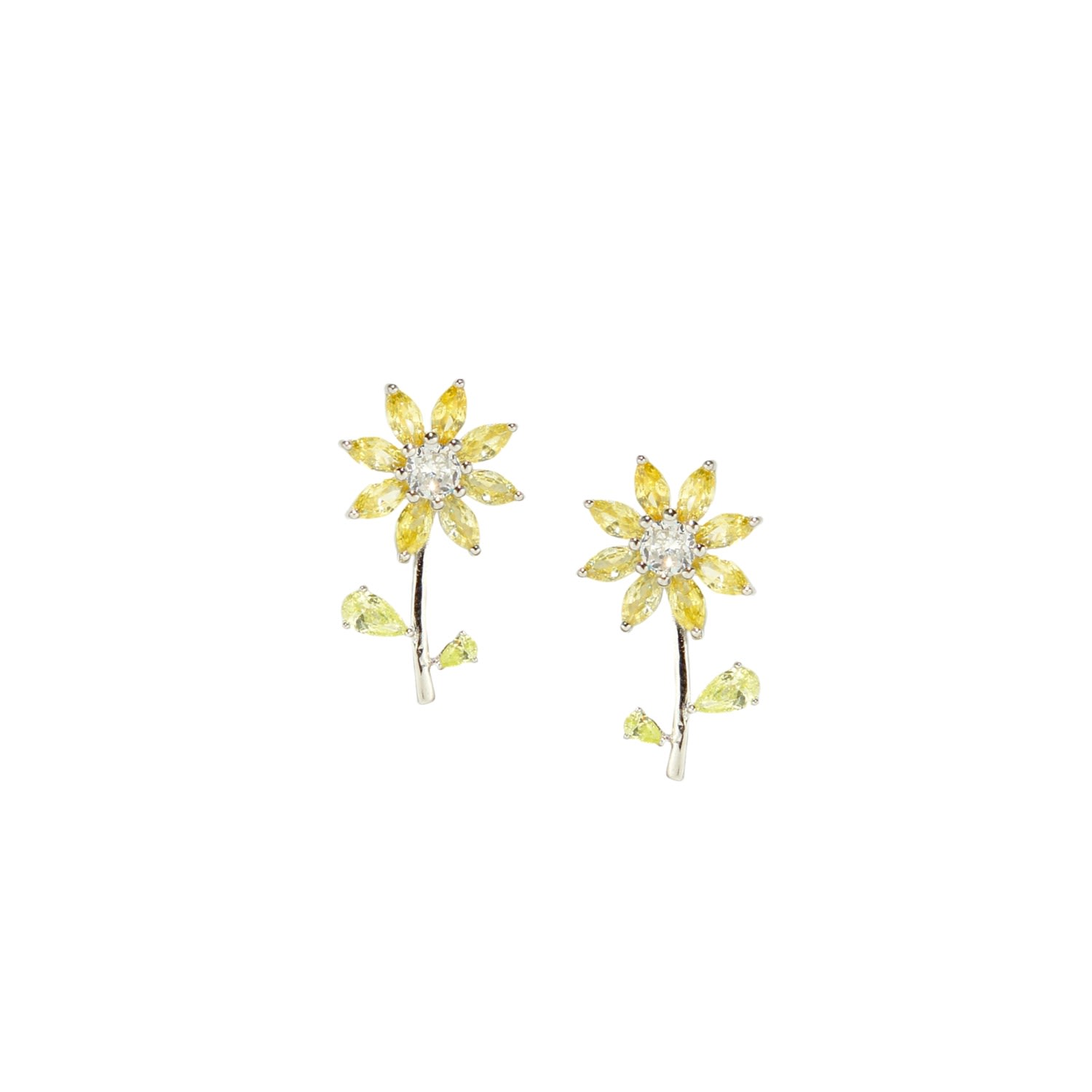 I'mmany London Women's Yellow / Orange Garden Tales Crystal Daisy Sterling Silver Stud Earrings, Mellow Yellow