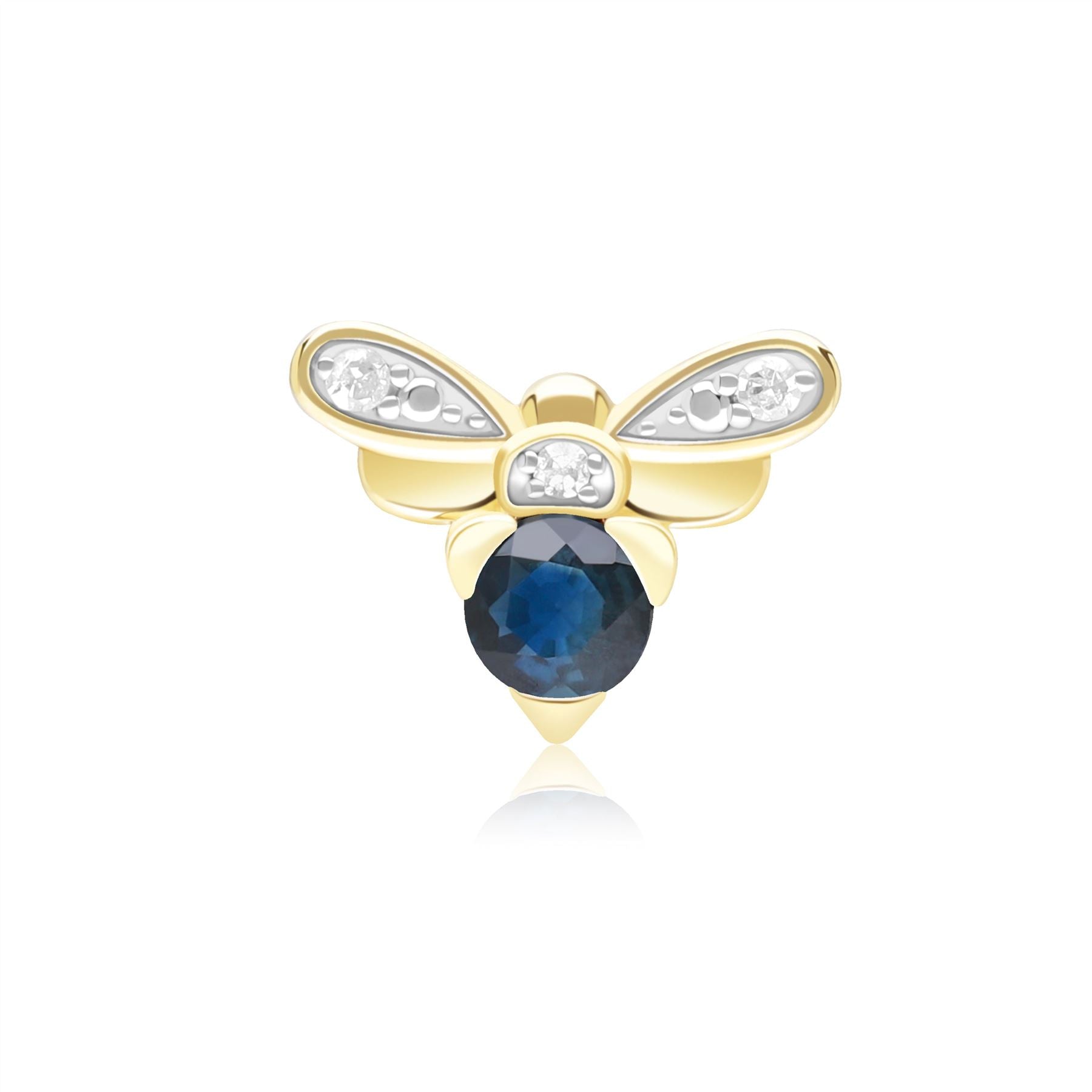 Women’s Honeycomb Inspired Blue Sapphire & Diamond Bee Pin In Yellow Gold Gemondo